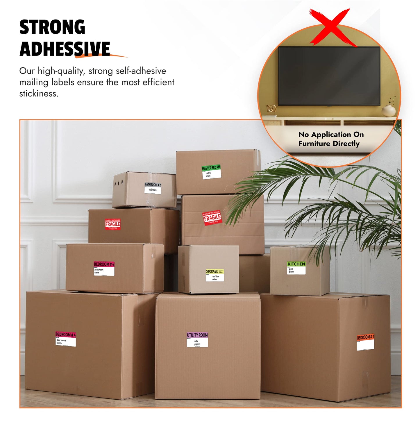 640 Pcs Moving Labels for Boxes - 2" x 3" Moving Stickers for Boxes Having 64 Color Coded Sheets with 16 Designs Including Fragile & Blank Packing Labels 640