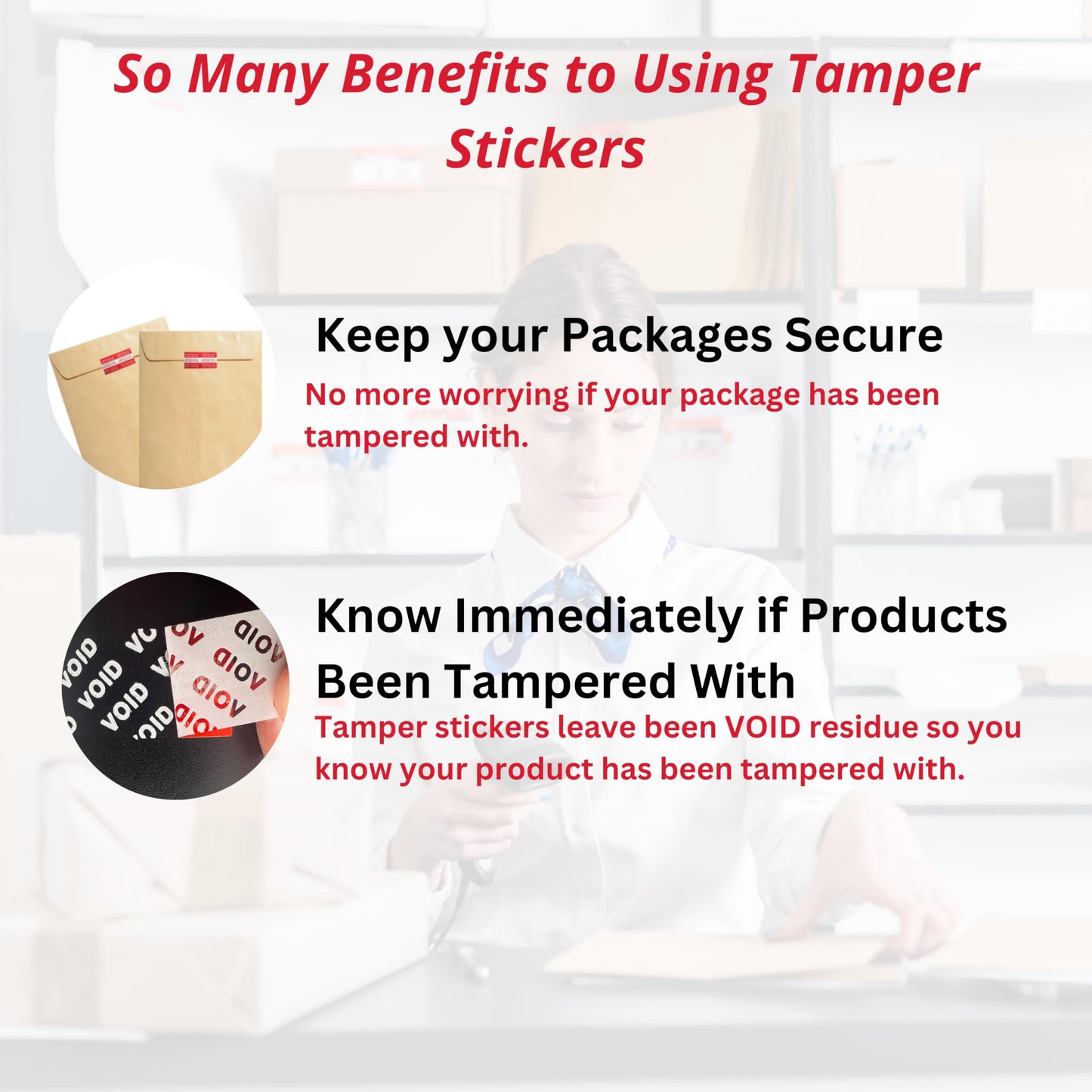 Tamper Evident Stickers, 2" x 1" Security Stickers, 1000 Tamper Proof Labels per Pack