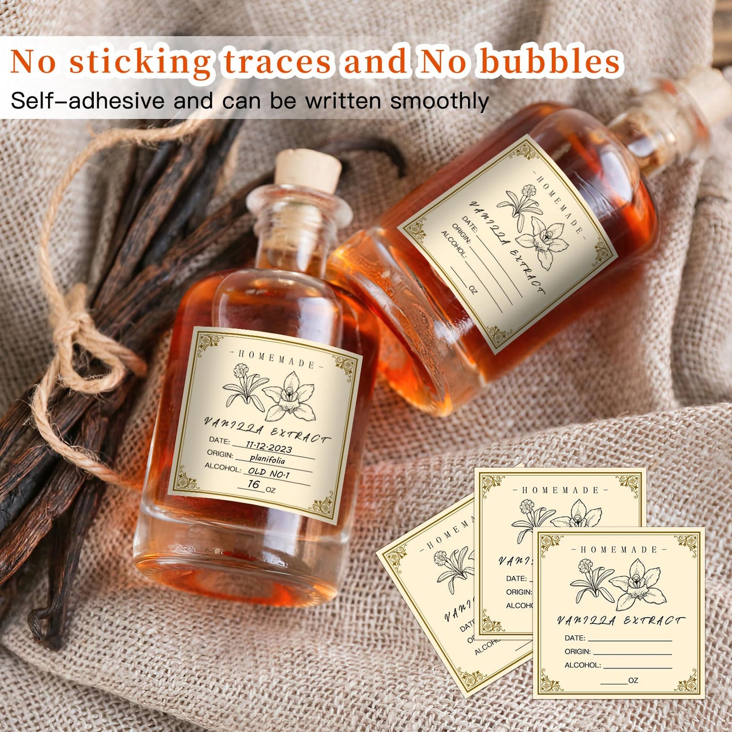 12PCS Vanilla Extract Labels - Homemade Vanilla Stickers for Handcrafted Bottles, Vintage Labels for 2oz,4oz,8oz,16oz Bottles (2.5inch,Square)