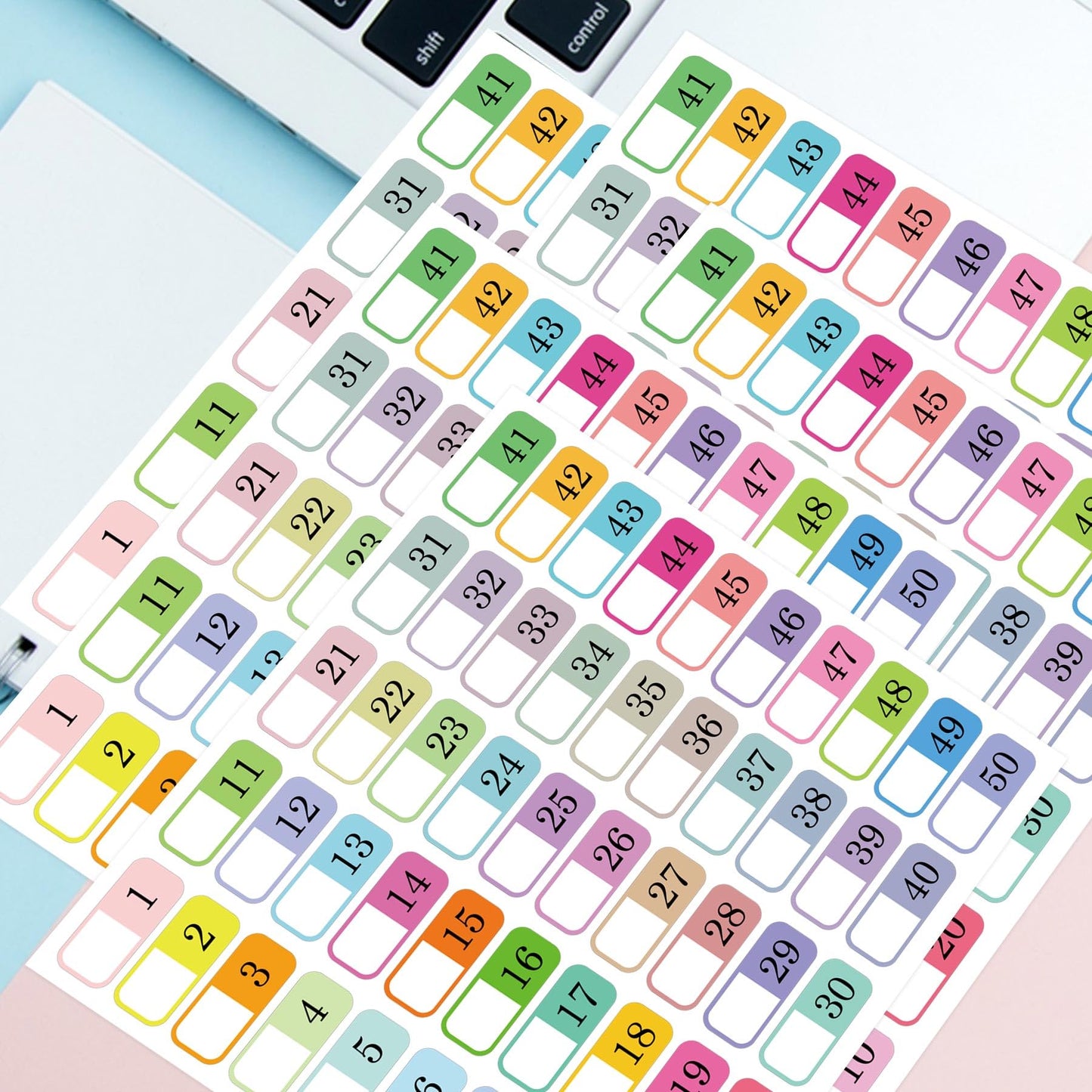 1 to 50 Number Index Labels Multicolor Alphabet Tabs File Folder Labels A-Z Tab Dividers Stickers for 3 Ring Binders - Notebook Classify Files Contents Page Address Book Folder 250 Pack