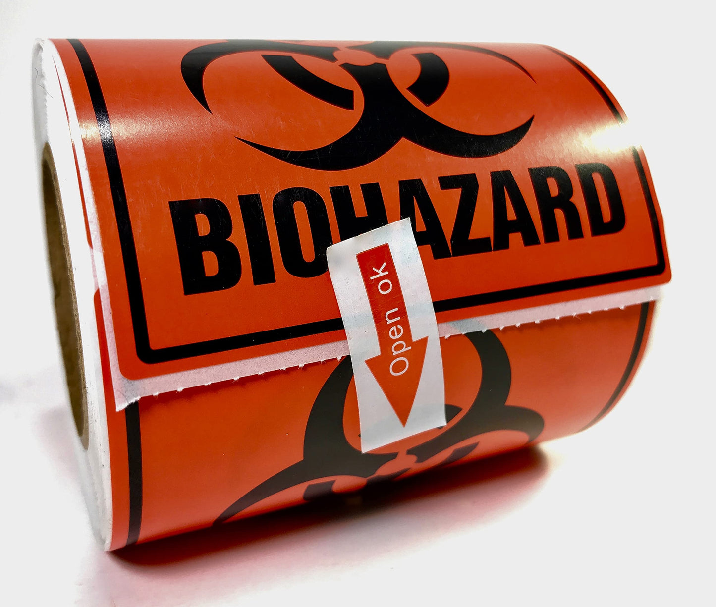 Biohazard 3" x 3" Perforated Labels/Stickers 250 Count Roll. Fluorescent Red-Orange Hazmat Warning. Industrial, Medical and Hospital Safety Decal