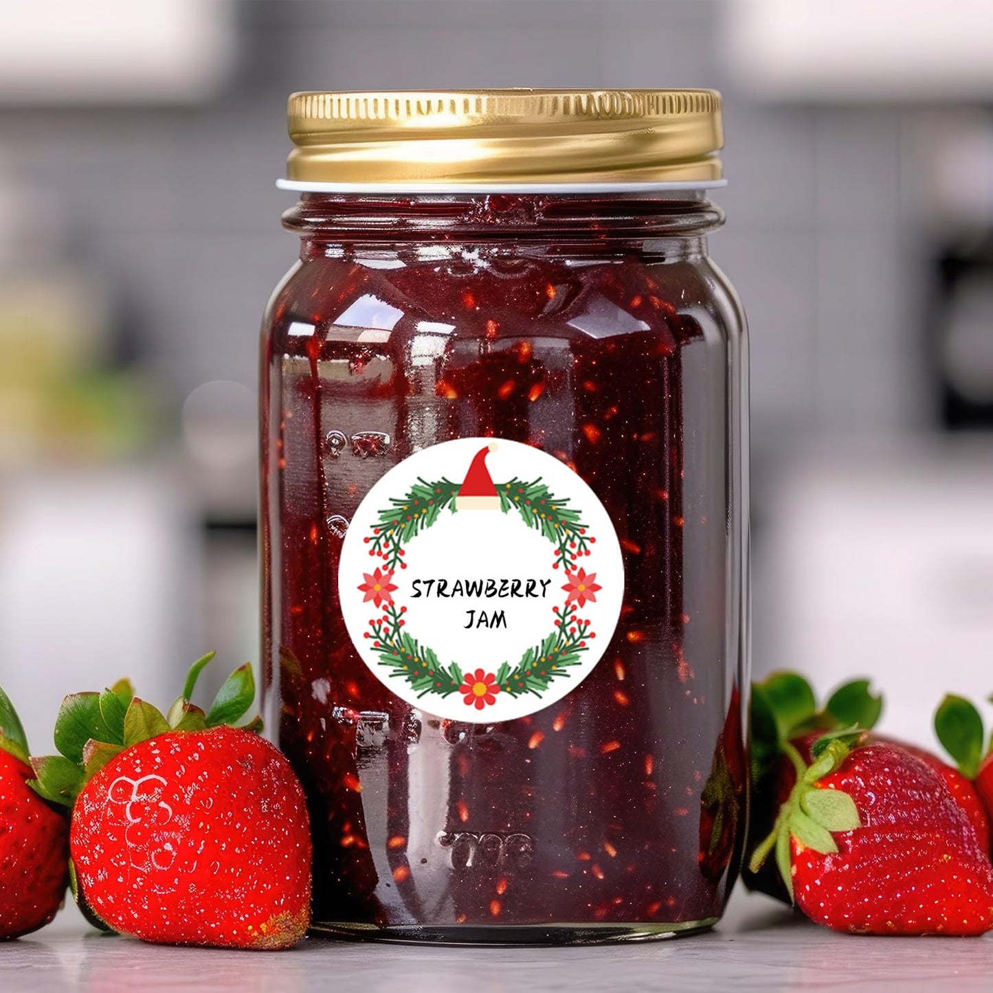 600Pcs Canning Labels for Jars and Lids 1.5" Christmas Wreath Gift Label Stickers Adhesive Mason Jar Stickers for Food Containers Spice Jars Bottle, 6 Designs 1.5 Inch