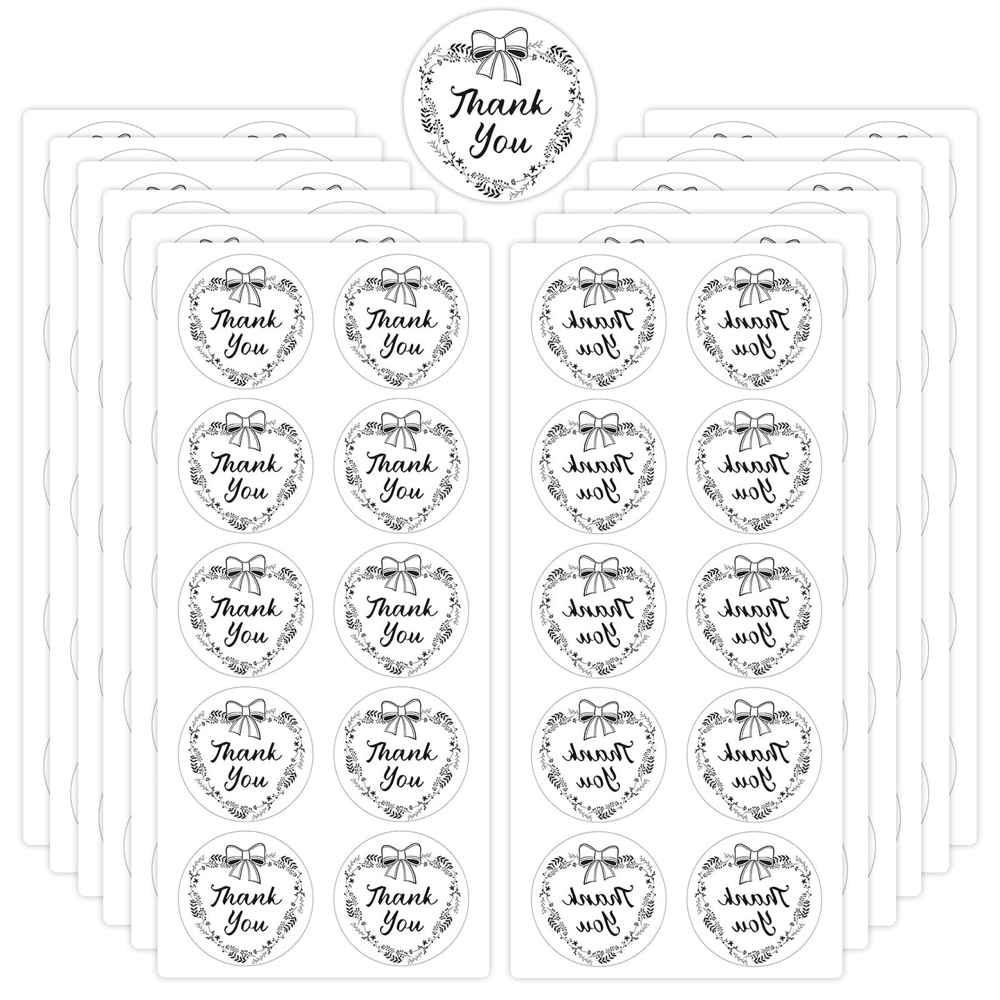 500pcs Thank You Stickers, 1.57in Round Gratitude Labels Transparent Seal Stickers Self-Adhesive Floral Label Stickers for Envelopes Sealing Party Favor
