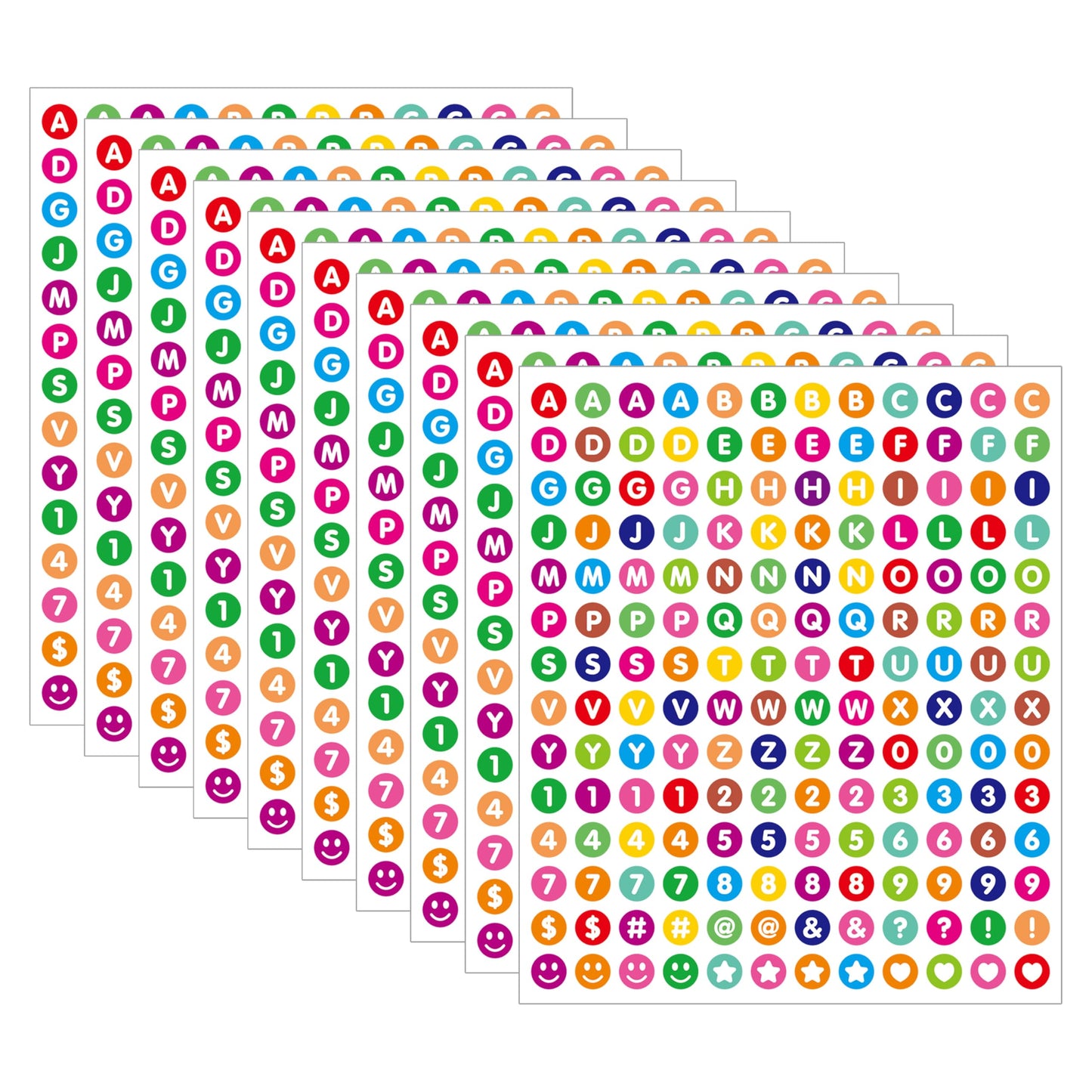 1680 Pieces 0.5 Inch Circle-Backed Letter Stickers, 10 Sheets Alphabet and Number Stickers with Cute Designs, Vinyl Stickers for DIY Cards, Item Labeling, Bullet Journaling, Scrapbooking - Colorful