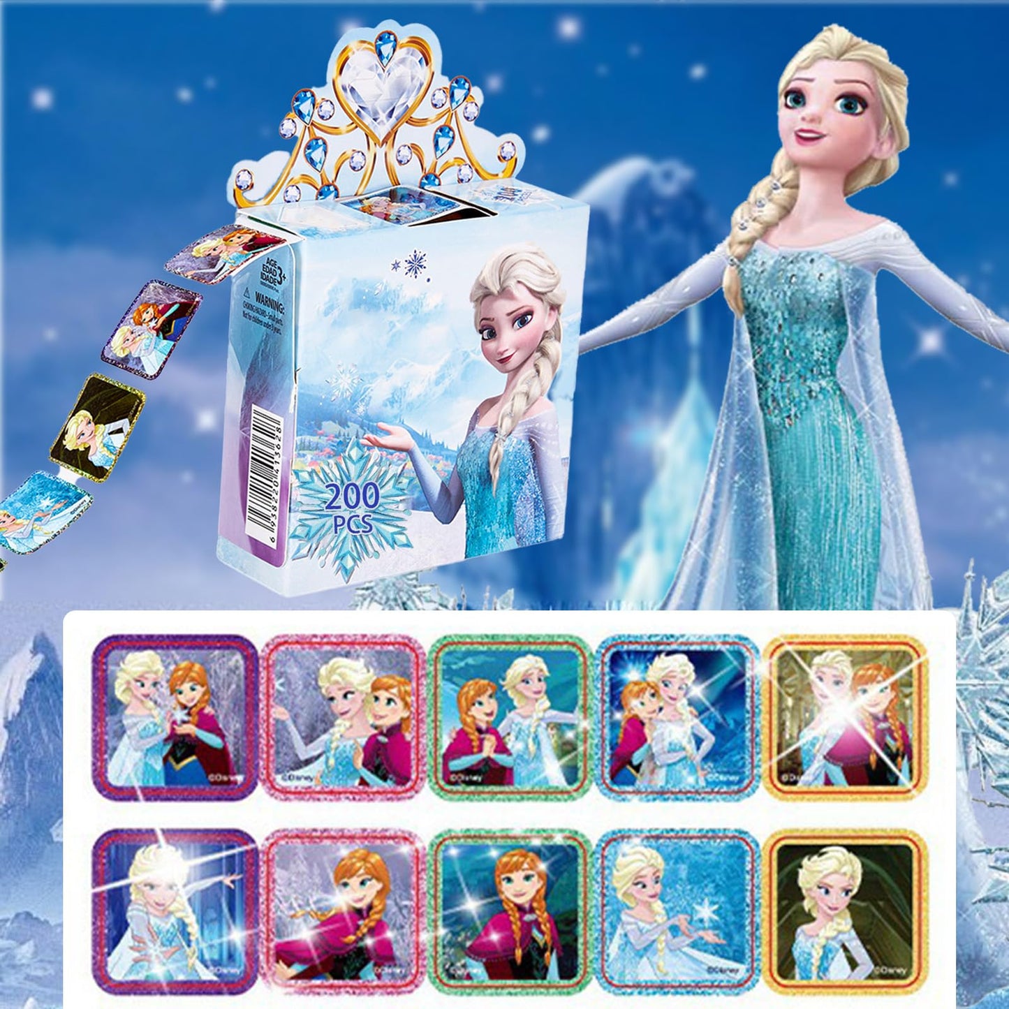 600 Pcs Roll Kids Character Stickers, 3 Pack in 30 Designs, 1-1/2 Inch Self Adhesive Cartoon Princess Stickers for Kids & Teacher