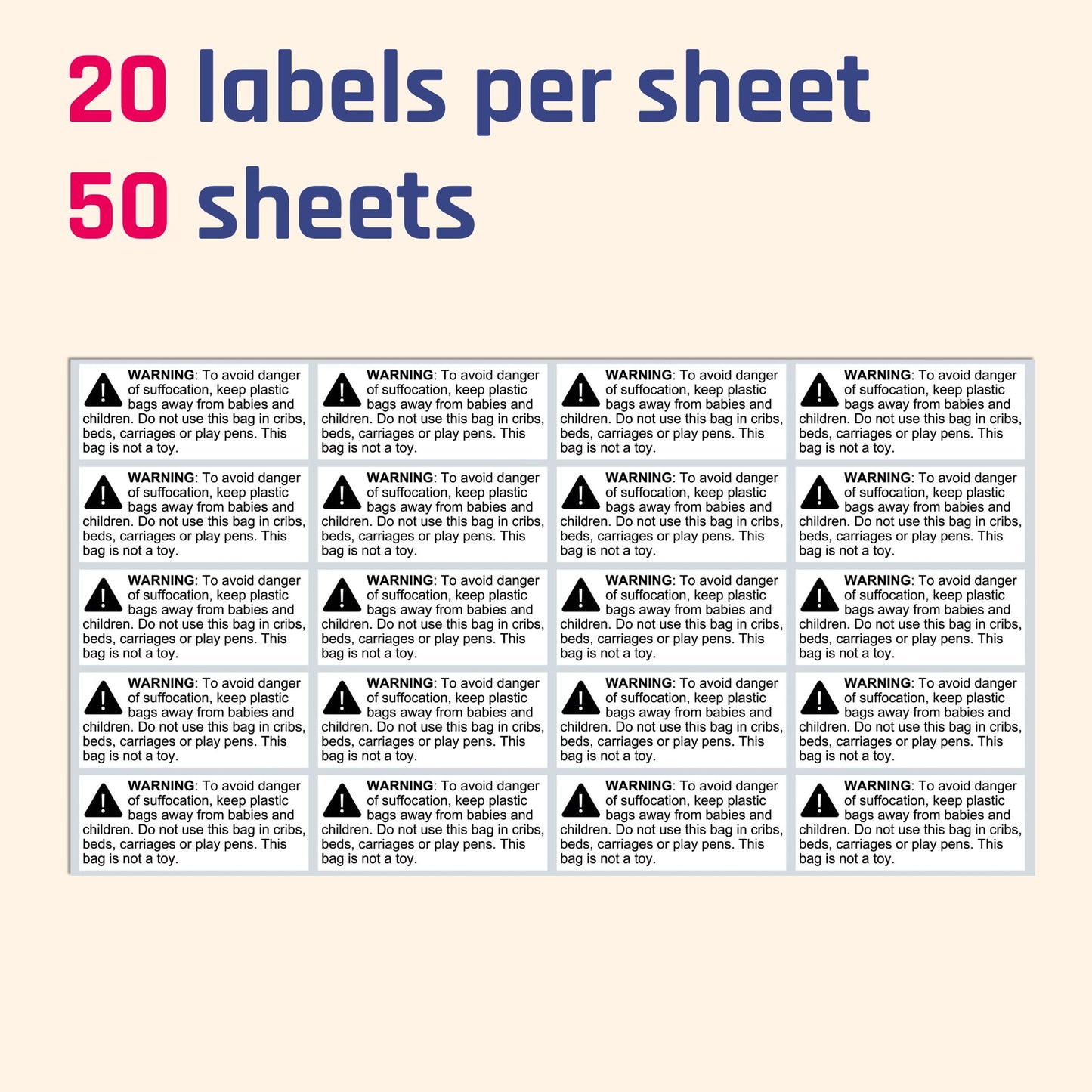 Rectangular Suffocation Warning Labels - Pack of 1000, 2.4 x 1