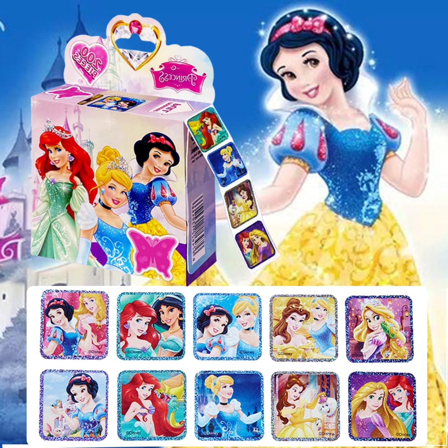 600 Pcs Roll Kids Sticker, 3 Pack in 30 Designs,1-1/2 Inch Self Adhesive Label Cartoon Stickers for Kids Teacher Blue