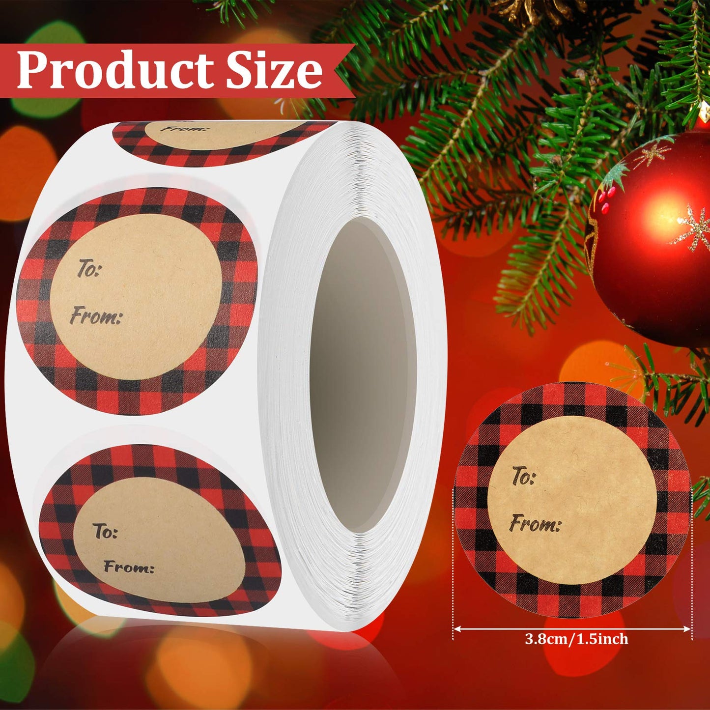 Outus 1000 Pieces Christmas to from Stickers, 1.5 Inch Jumbo Xmas Buffalo Plaid Christmas Self Adhesive Tag Xmas Stickers Name Tag, Presents Labels Decals for Friends