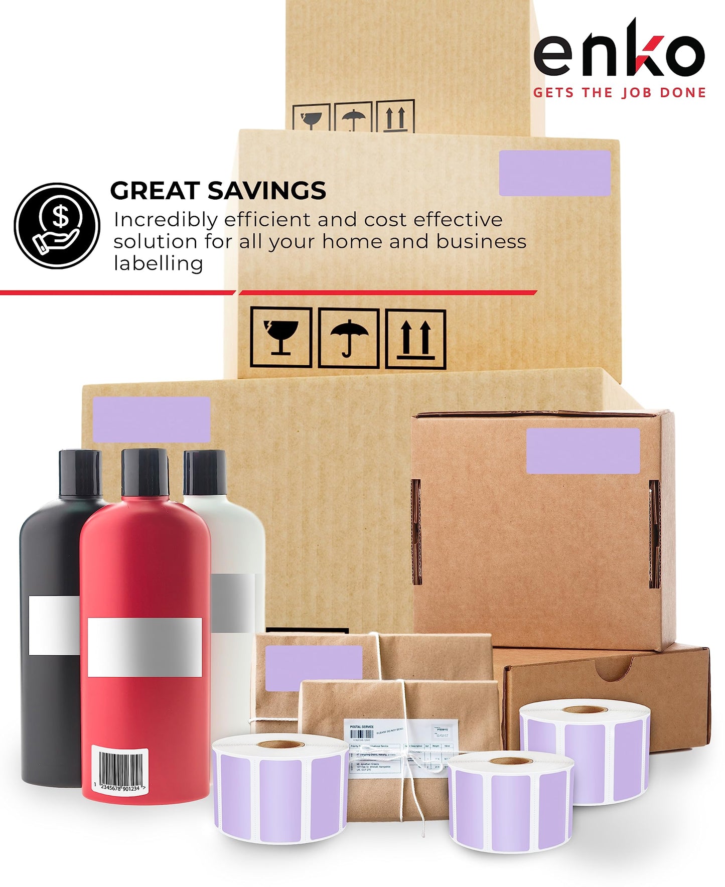 enKo Light Purple Stickers 2.25 x 1.25 Inch Direct Thermal Labels (3 Rolls, 3000 Labels) - Lavender Small Labels Use with Zebra,Rollo Thermal Label Printer for Mailing and Address Labels 3 Rolls - Lavender