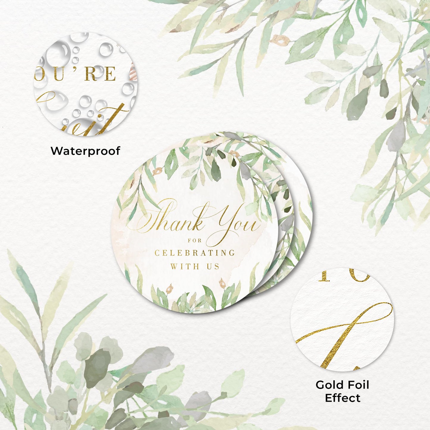 Rustic Greenery Wedding Thank You Labels Thank You for Celebrating with Us Stickers | 2 inch | Gold Foil | 60pcs Waterproof Favor Labels for Wedding, Bridal Shower, Baby Shower