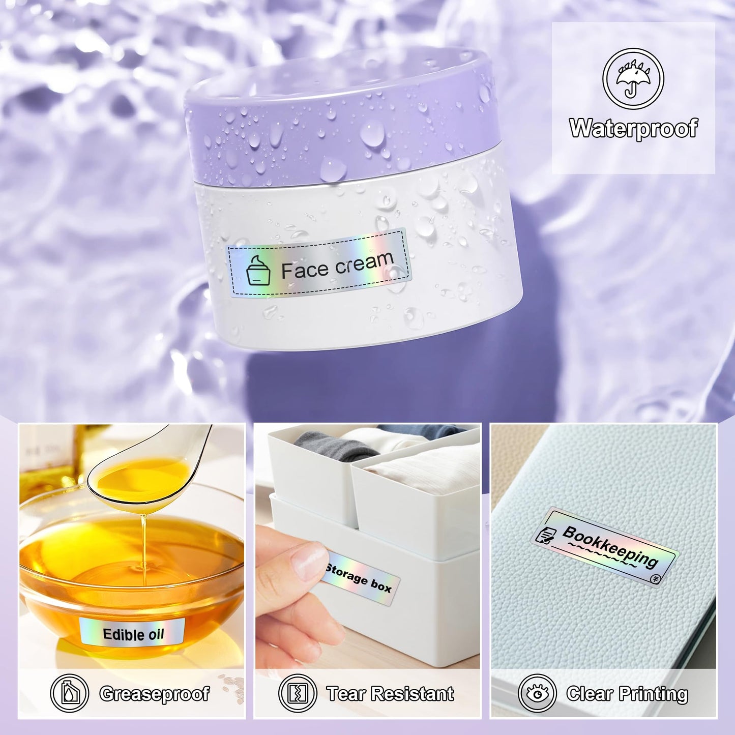 PARLAIM Label Maker Tape,14X50MM(1/2" X1 7/8") Thermal Label Stickers,Thermal self-Adhesive Label Compatible with D30 Label Maker,Thermal Label Paper for Home/Office/130pcs/Roll Holographic Silver (0.55"X1.97") 130 PCS