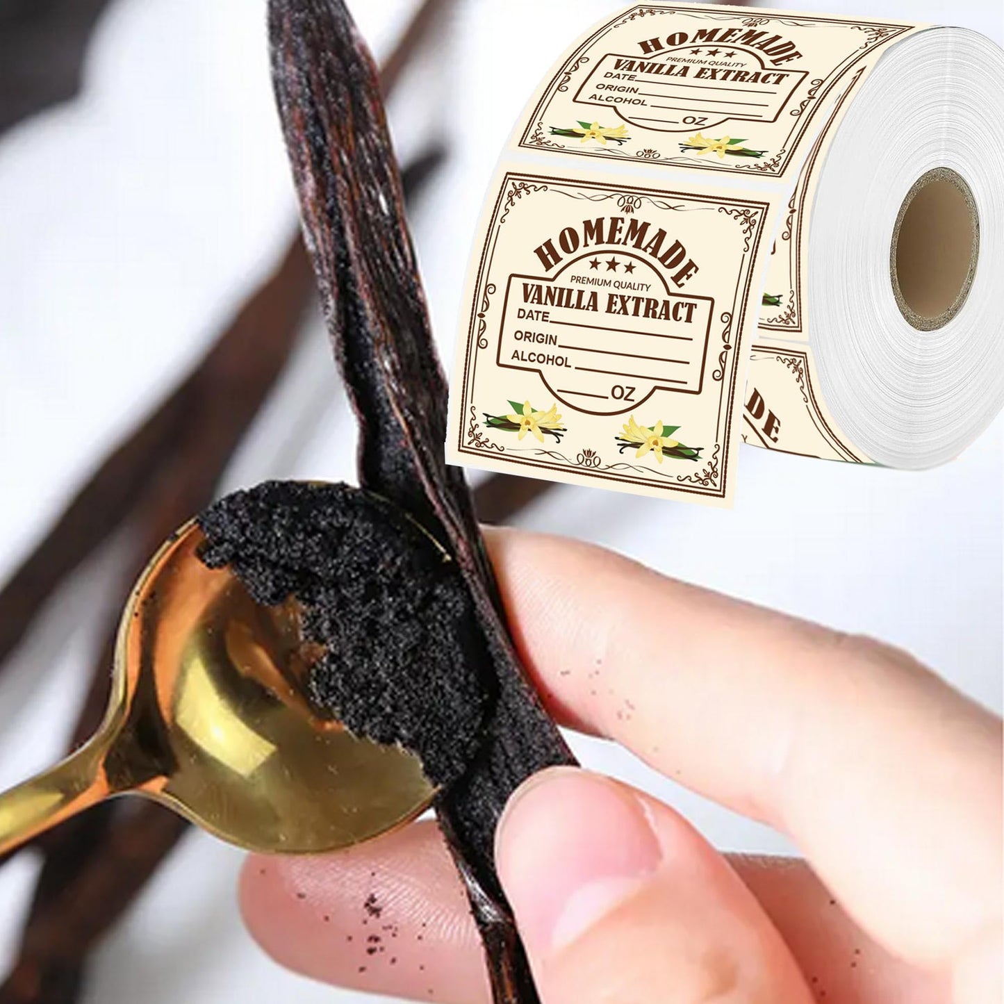 2 Inch Vanilla Extract Labels - Homemade Stickers for Handcrafted Bottles - 500 Pcs Christmas Kitchen Pantry Gift Labels