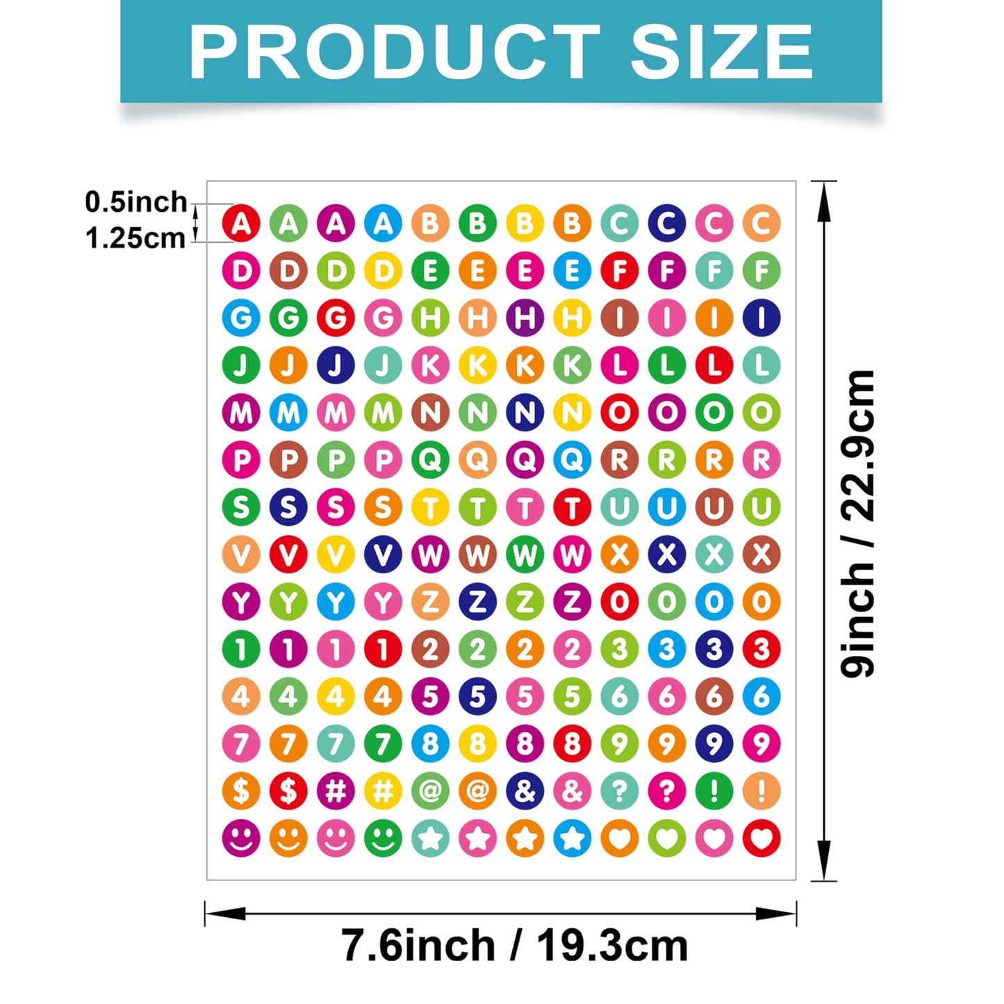 1680 Pieces 0.5 Inch Circle-Backed Letter Stickers, 10 Sheets Alphabet and Number Stickers with Cute Designs, Vinyl Stickers for DIY Cards, Item Labeling, Bullet Journaling, Scrapbooking - Colorful
