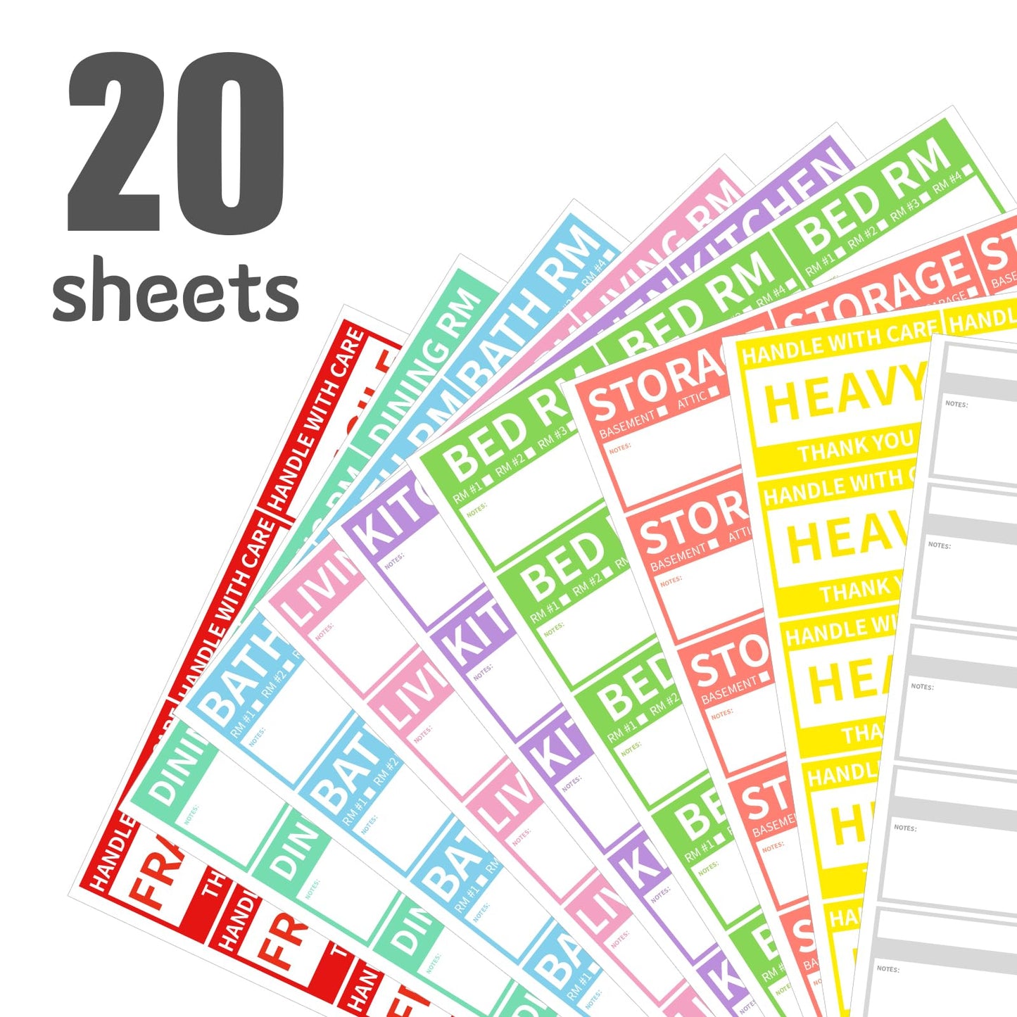 2” x 3’’ Removable Waterproof Home Moving Box Packing Labels for 1/2/3/4 Bedroom Rooms, 9 Designs Color-Coded Moving Stickers Including Fragile 、Heavy and Blank Labels (300 Labels) 300