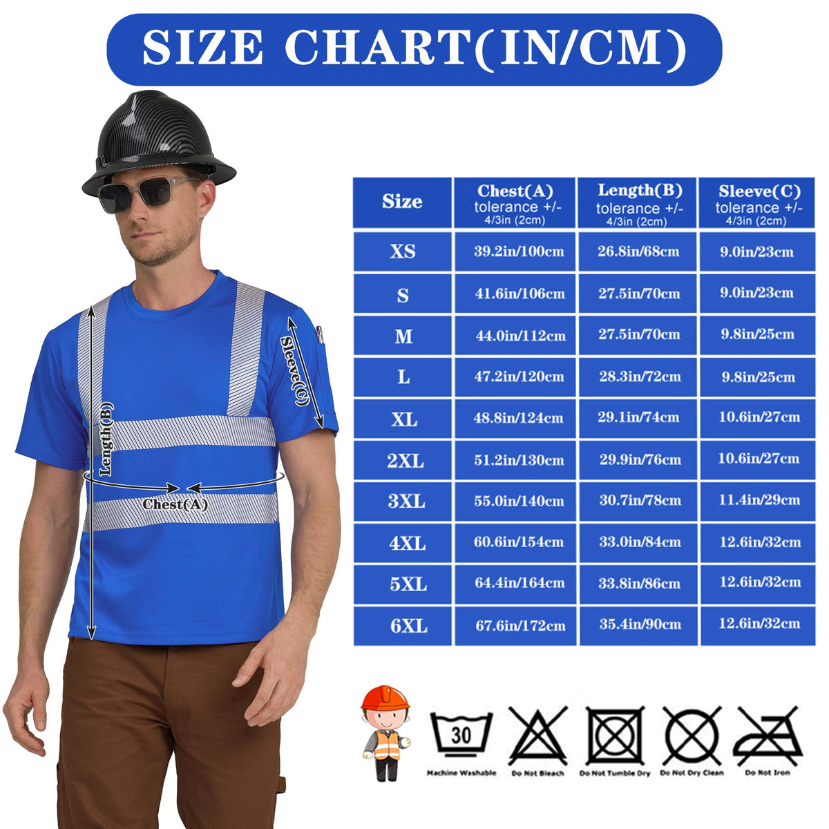 AYKRM Safety High Visibility Long Sleeve Construction Work Shirts Class 3 Workwear | Hi Vis Shirt Large Yk-blue-short