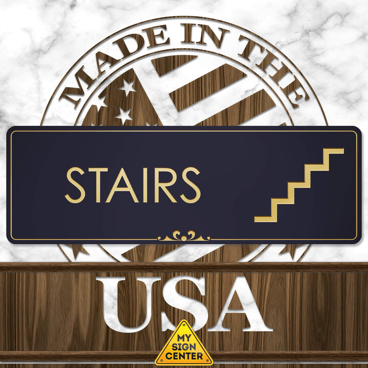 Stairs Door Sign Stairway Sign for Business, Black/Gold, Engraved, 3" x 9", Fade Resistance, Indoor/Outdoor Use, USA MADE By My Sign Center Black and Gold