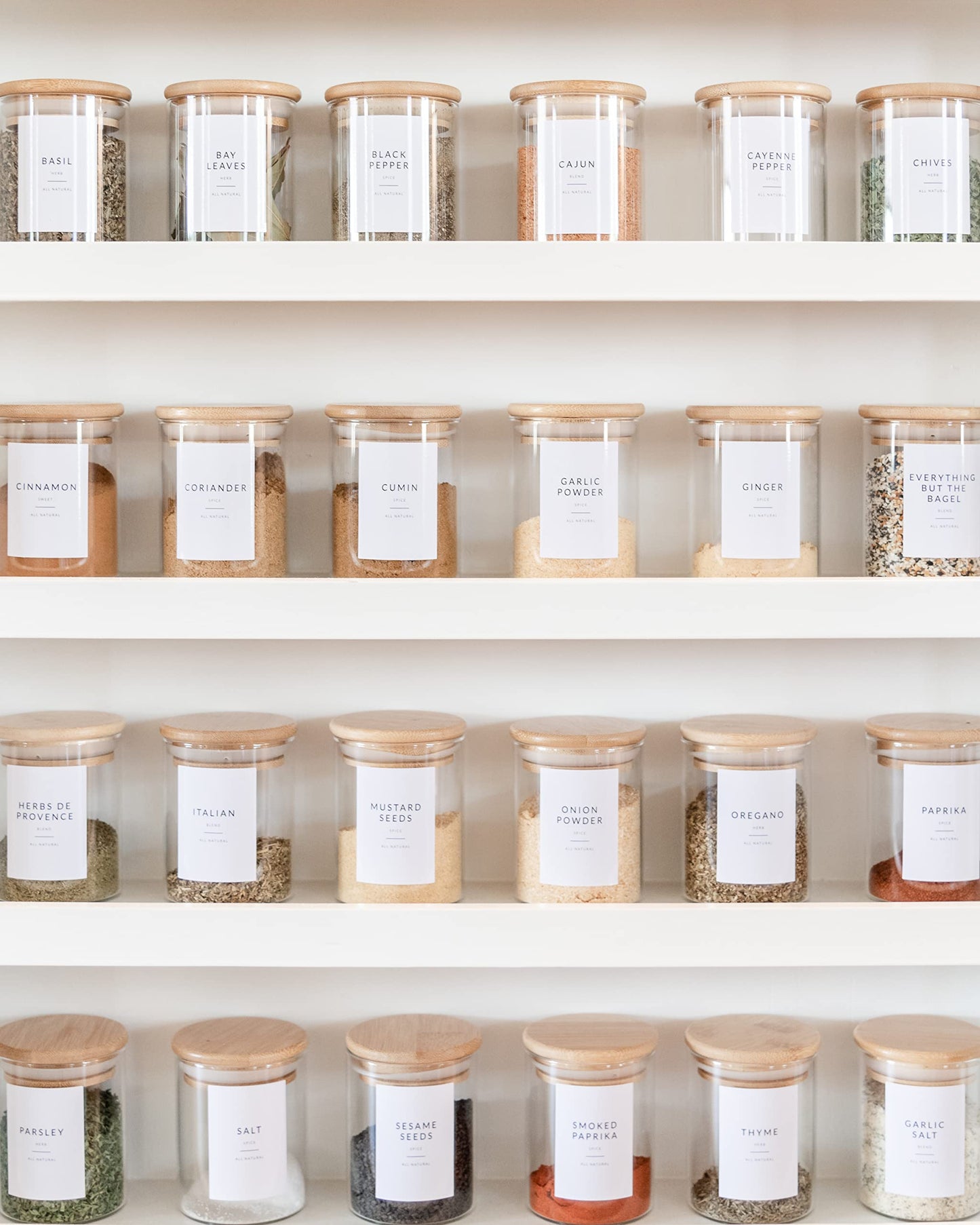 Minimalist Spice Labels for Spice Jars - 146 Spice Jar Labels Stickers for Containers - Spice Stickers Preprinted - Spice Organising Herb Seasoning Kitchen Pantry White Rectangle Spice Labels