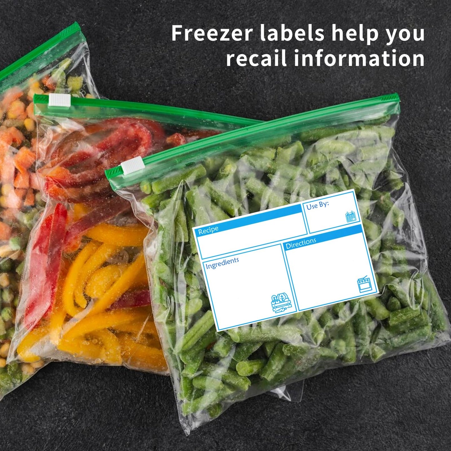 100pcs Labels for Freezer Bags Freezer Meal Labels with Instructions 3.2 X 5 inch Oil and Water Resistant Labels Food Labels for Freezer Storage for Leftovers in Fridge Removable Freezer (Blue) Blue