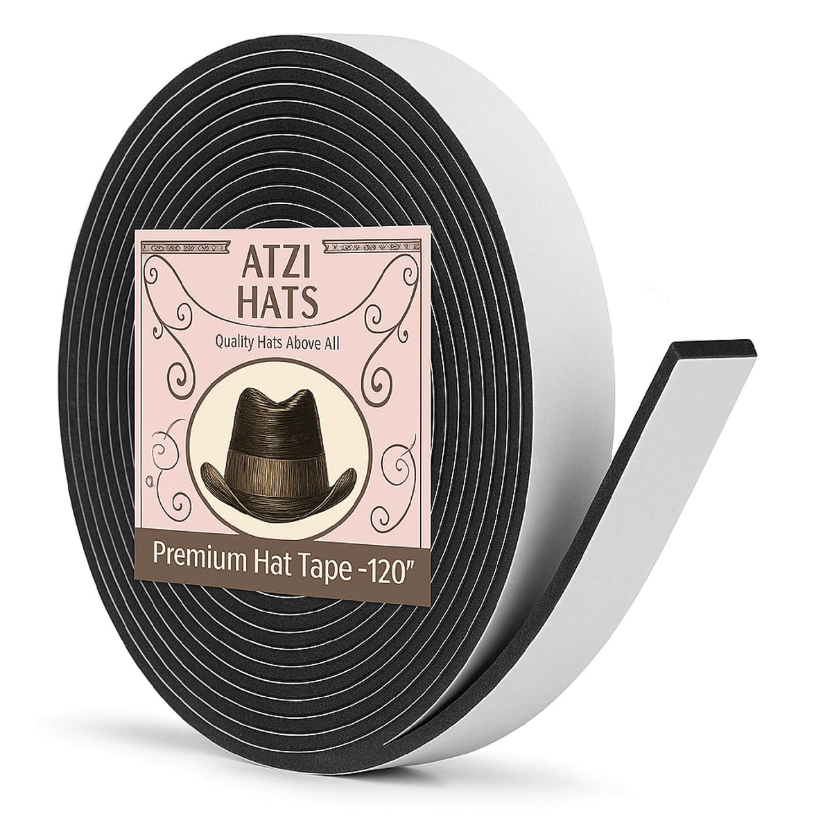 Hat Tape Roll 120" (10 Feet) Black - Hard Hats Size Reducer Foam Filler - Cap Sizing Strip Insert - for Fedora, Baseball Caps, Pana, Straw, Cowboy, Western Medium 120" (10 Feet)