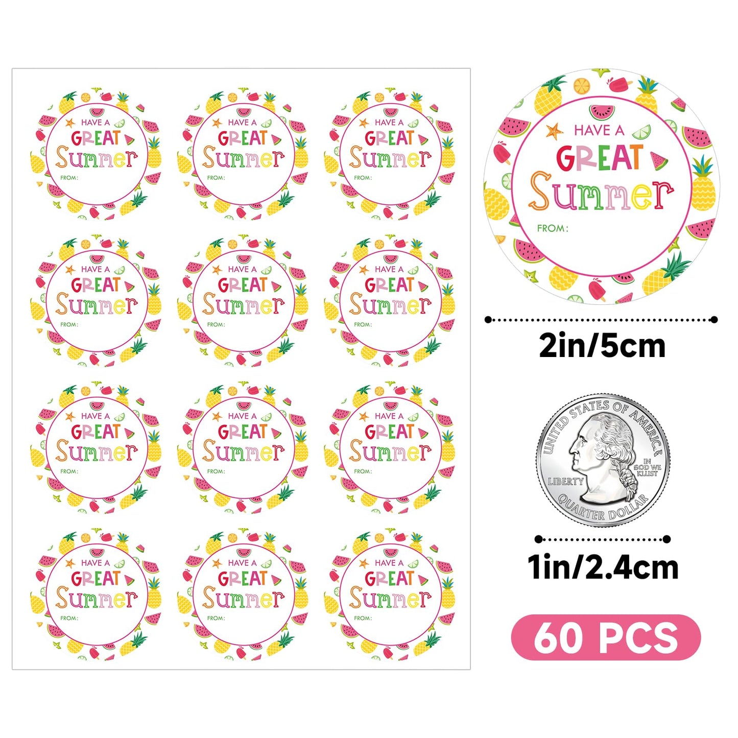 Anwyll Happy Summer Gift Stickers - Have A Great Summer Name from Stickers 60Pcs 2Inch Hello Summer Seal Sticker Self-Adhesive End of School Year Sticker for Gift Envelope Card Summers Party Favors