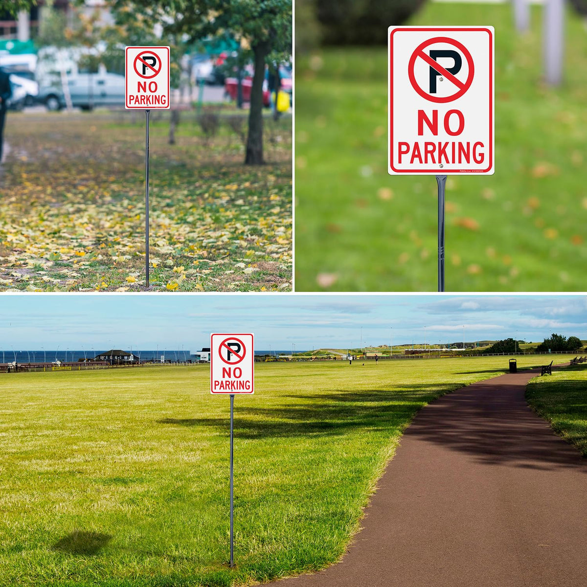 Faittoo Large No Parking Sign with 54" Metal Thick Stake, 14"x10" Rust Free Heavy Aluminum, Reflective, Fade Resistant, Easy to Mount, Outdoor Use 14"x10" with 54" Metal Thick Stake - 1 Pack