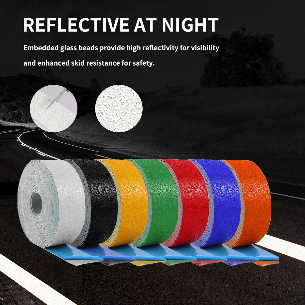 Reflective Pavement Marking Tape Slip-Resistant and Durable, Heavy-Duty Rubber Base for Outdoor Applications, Perfect for Driveways, Walkways, and Parking Areas (White, 2 Inch X 18 Feet) White