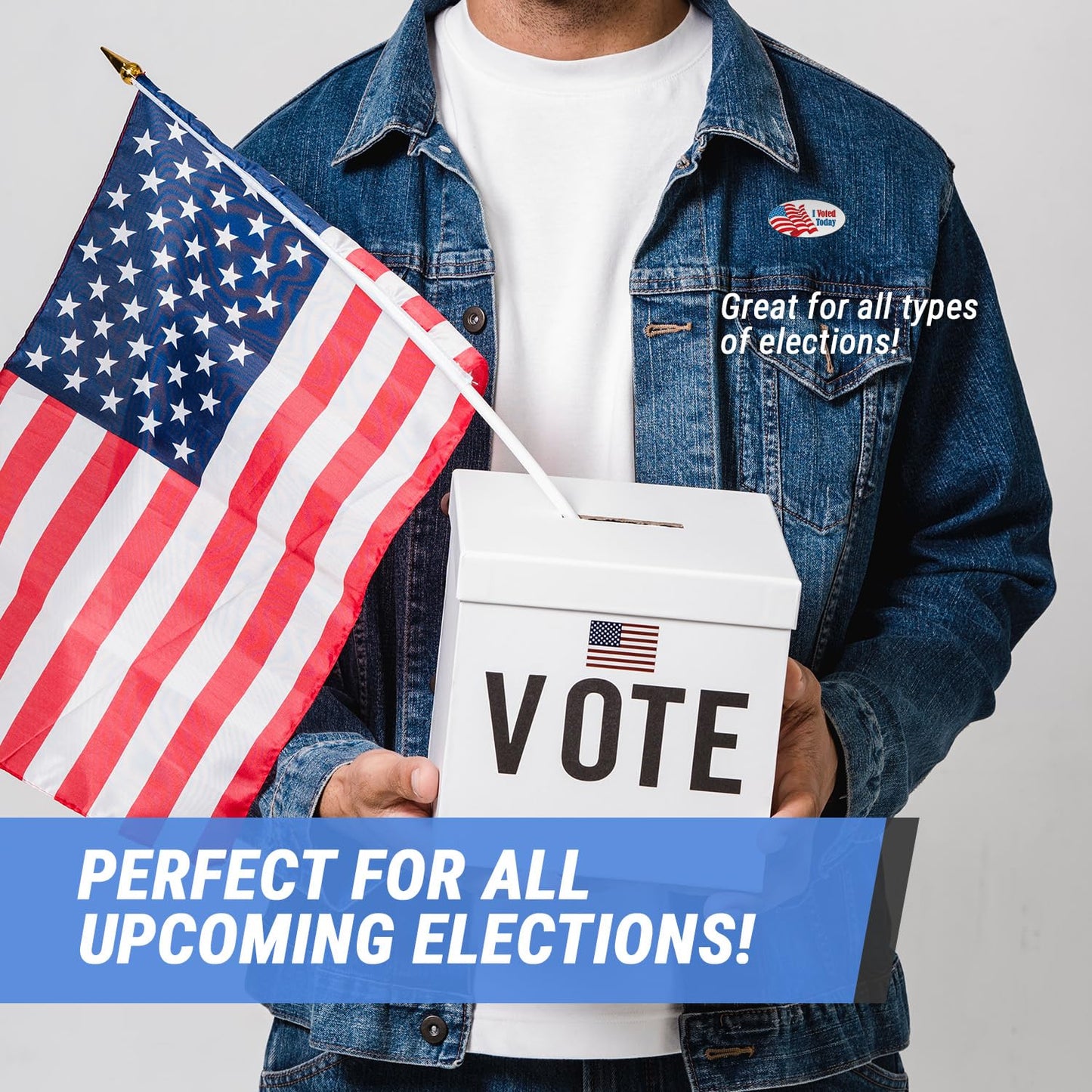 OfficeSmartLabels - 2 x 1 inch, Oval, I Voted Today Stickers, Removable Clothing Stickers - Waving American Flag Stars and Stripes Pride/Honor Labels - 600 Total / 300 Labels Per Roll 600 PK - 2 Rolls I Voted Today with USA Flag