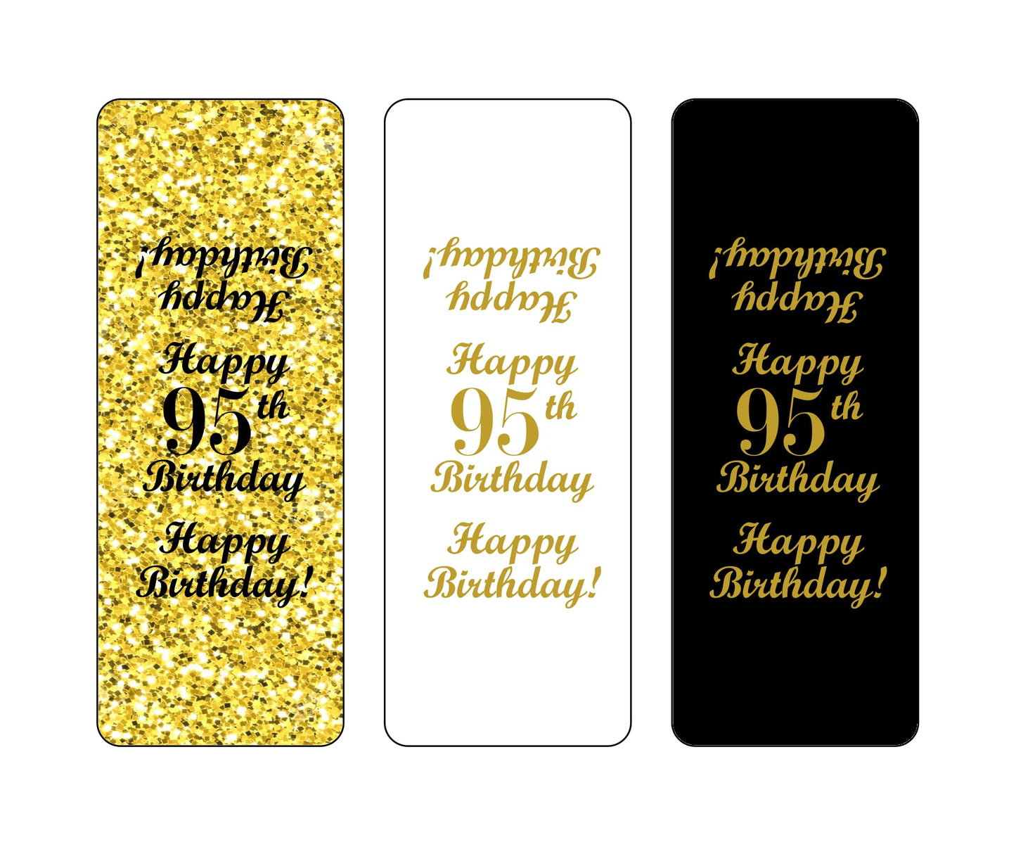 95th Birthday Nuggets Labels, Chocolate Candy Wrapper, (Set of 90) Candy Stickers; 3 Designs: 30 Gold, 30 Black, 30 White, Candy Not Included