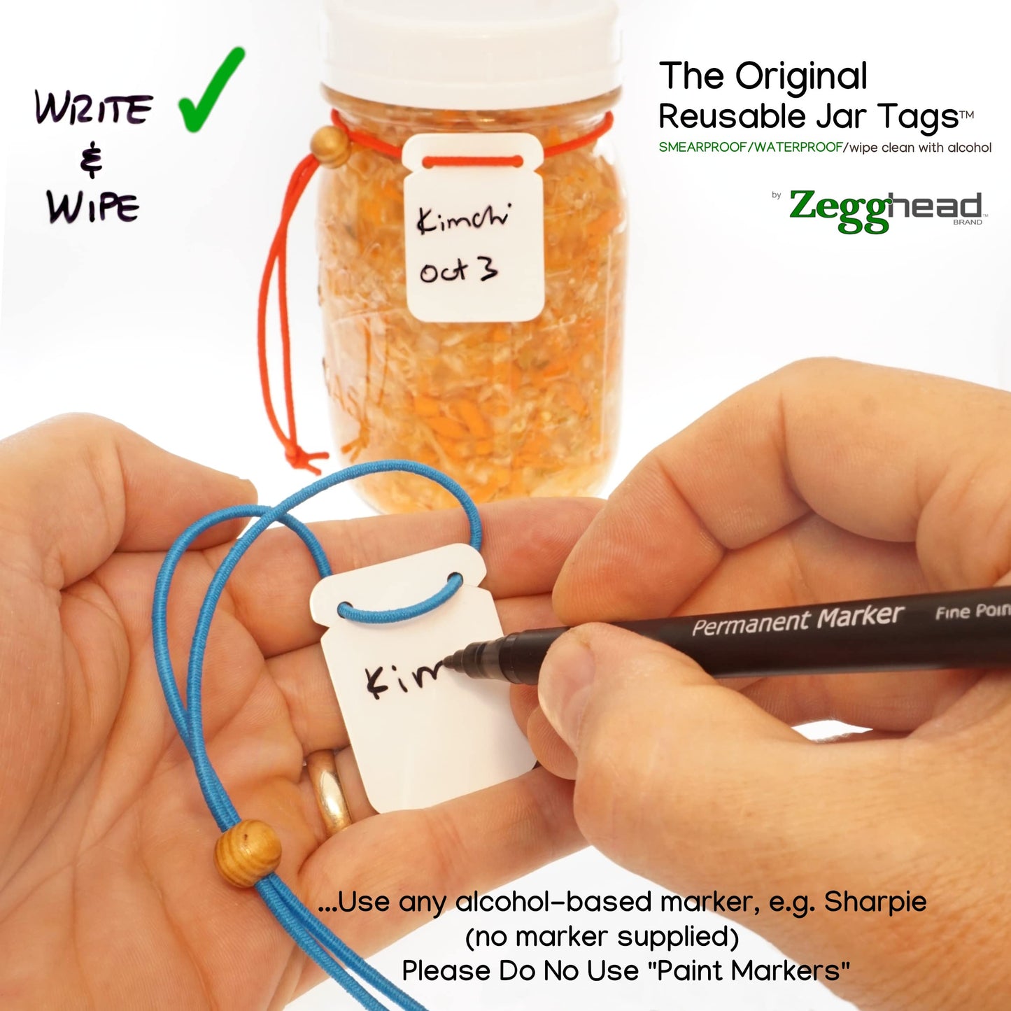 Re-Usable Mason Jar Tags, Jar Labels with Elastic String, Sharpie & COPIC Compatible, Spice & Canning Labels, Made in USA, 12pcs