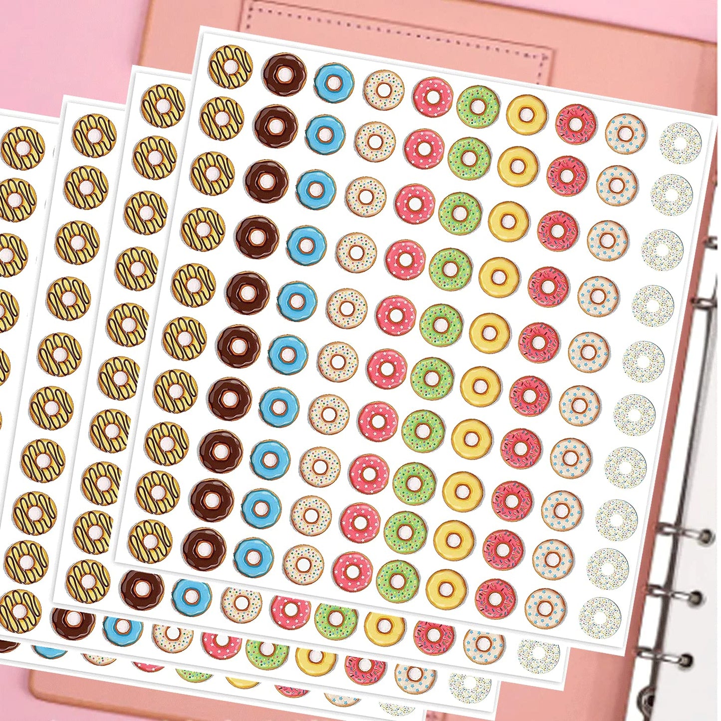 Hole Label Loose-Leaf Paper Hole Reinforcement Stickers Assorted Donut Designs 0.25 inch Binder Hole Reinforcements Labels for School, Home and Office Hole-Punched Pages 2000 Pcs