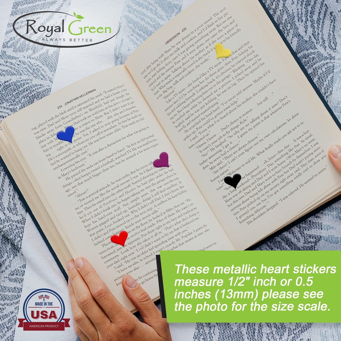 Royal Green Heart Stickers 1/2 Inch - Valentine's Day Scrapbook Stickers - Labels for Arts - Craft Paper Heart Stickers - Heart Roll Labels - 13mm (0.5 inches) - Green - 1250 Pack