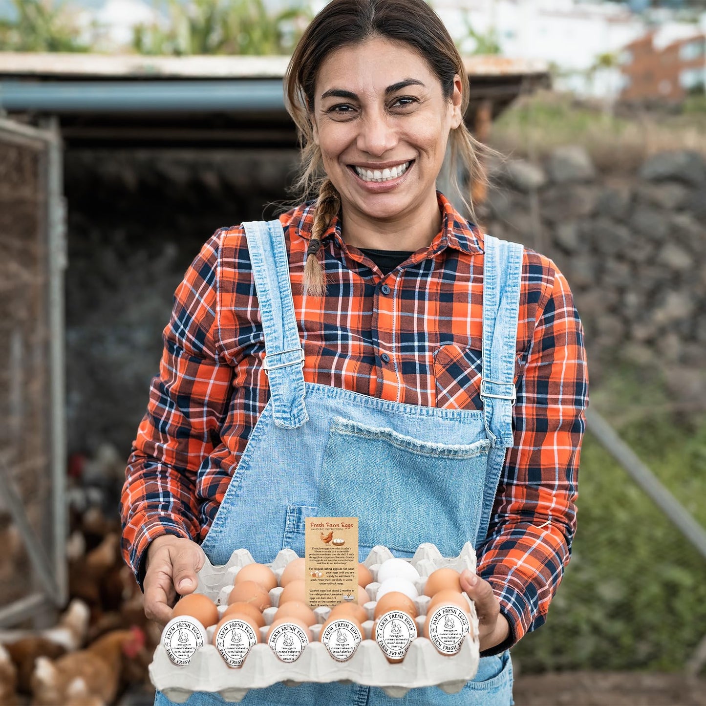 Fresh Farm Egg Packaging Set Include 500 Pcs Farm Fresh Eggs Carton Labels Roll 200 Pcs Double Sided Egg Handling Instruction Cards 500 Pcs Please Return Egg Carton Labels Stickers Roll