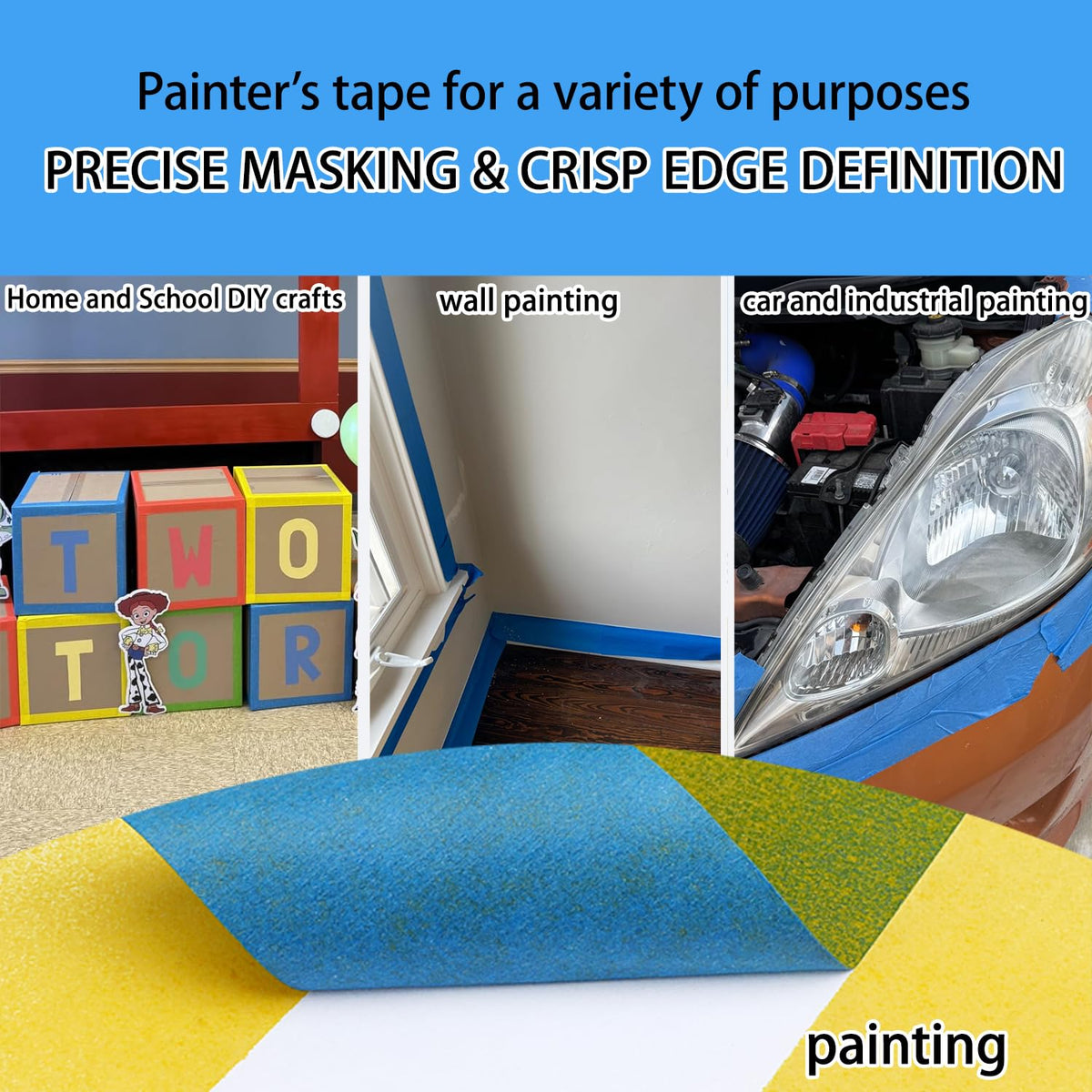 Blue Painters Tape 1rolls,4Inch x 60Yards,Blue Masking Tape,Paint Tape for Wall Painting,DIY Crafts Arts,Painter's,Decoration Labeling,No Residue, Easy Removal Blue 4 inch x 60 yards