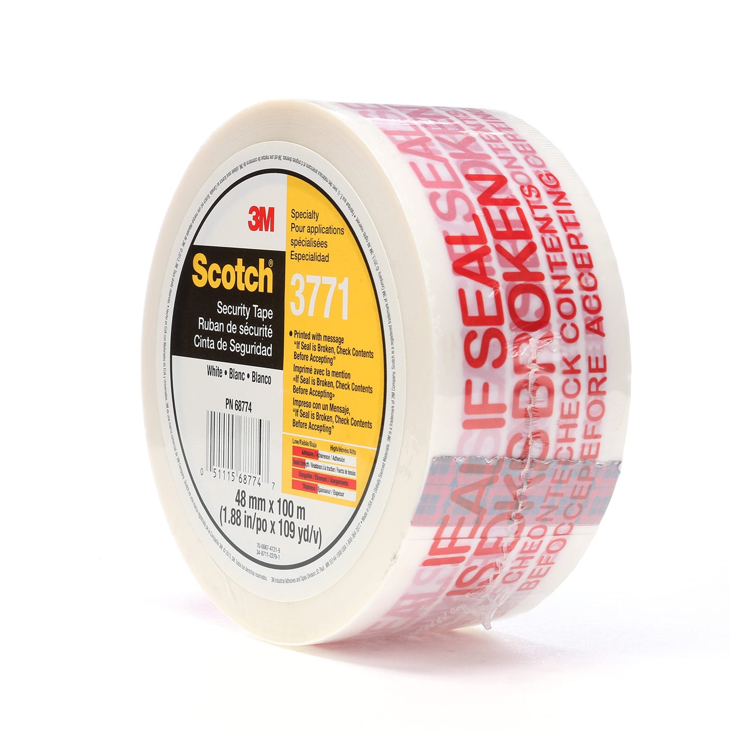 3M Scotch Printed Message Box Sealing Tape 3771, White, 48 mm x 100 m