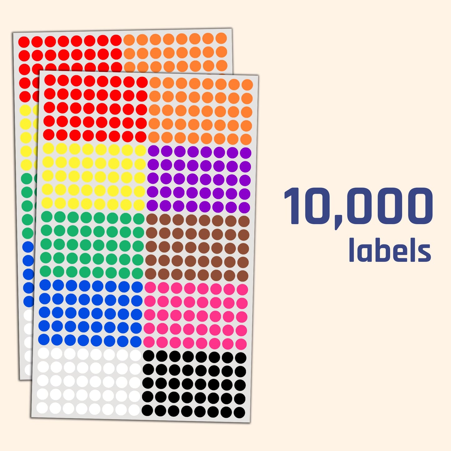 10,000 Pieces, 1/4 inch - Small Colored Round Dot Stickers - 10 Colors 10,000 Pieces