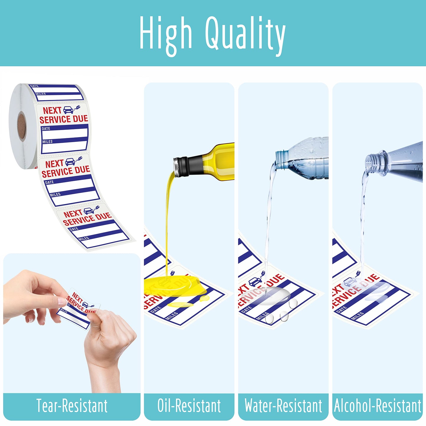 150 PCS Oil Change Auto Maintenance Service Due Reminder Stickers,Waterproof/Tear Resistant Residue-Labels in Roll with Perforation Line(Each Measures 2” X 2”) Blue 150Pcs