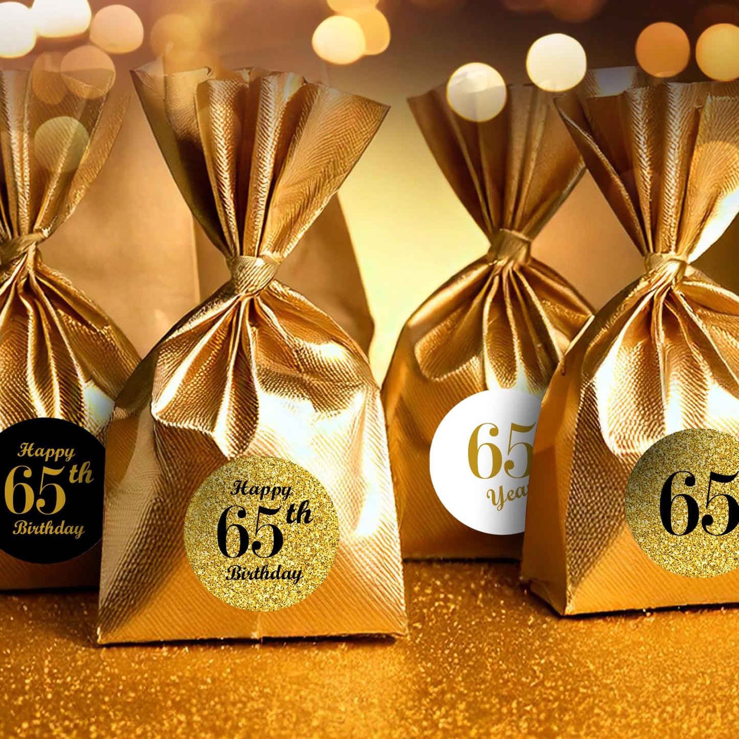 65th Birthday Kisses Stickers, (Set of 324) Chocolate Drops Labels Stickers for 65 Birthday, Party Favors Decor for Kisses. Made in USA, 9 Designs (36 Stickers of Each)