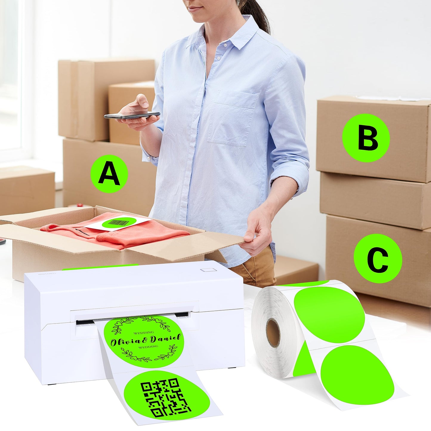 PARLAIM 3 Inch Circle Thermal Sticker, Self-Adhesive Round Inventory Multi-Purpose Roll of 500 Thermal Labels for Business (Fluorescent Green) Fluorescent Green