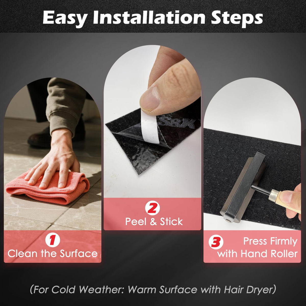 S&X Patterned Anti Slip Tape – 2 Inch x 60 Ft, Black Non Slip Grip Tape with Decorative Grit Surface for Stairs, Floors, and Ramps – Waterproof, Heavy Duty 2" x 60'