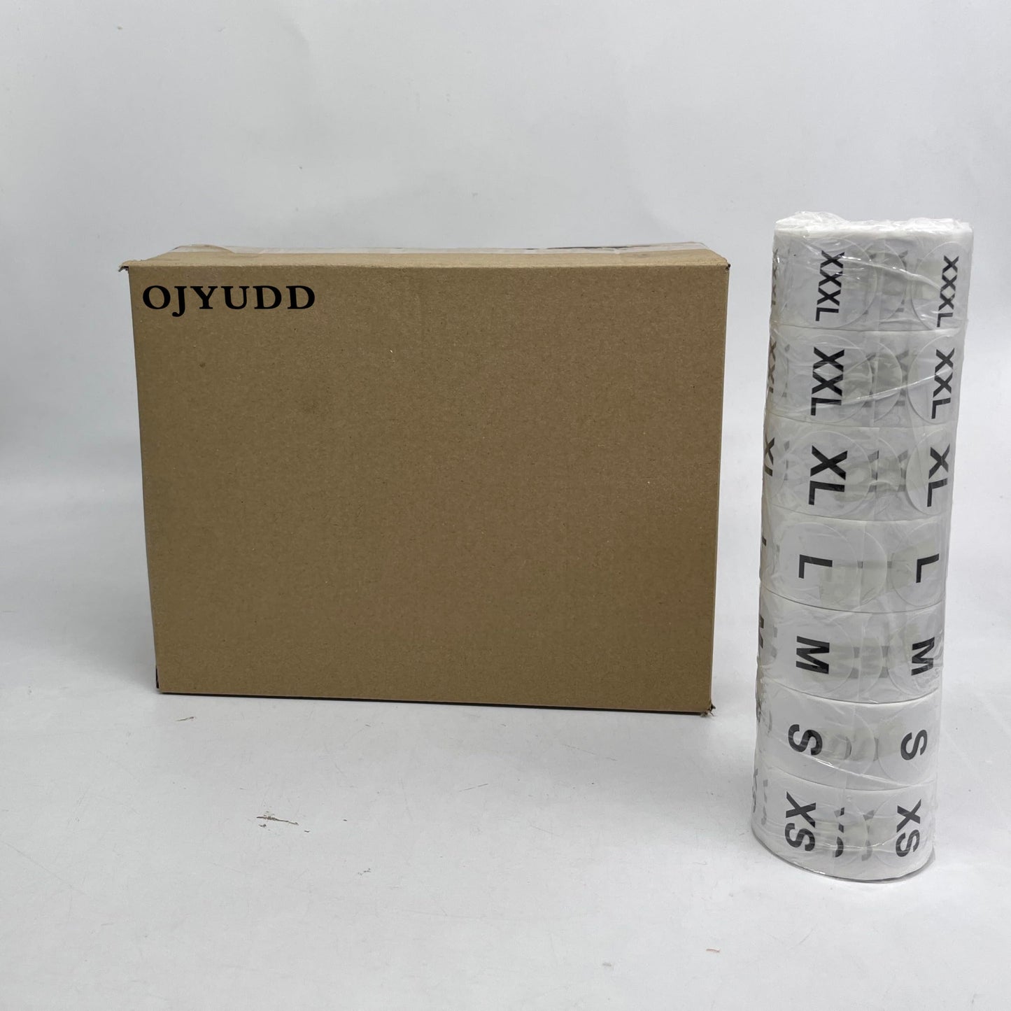 3500 PCS Clothing Size Stickers - Round Self Adhesive Labels, White with Black Text, 7 Sizes XS-XL, XXL, XXXL for T Shirts