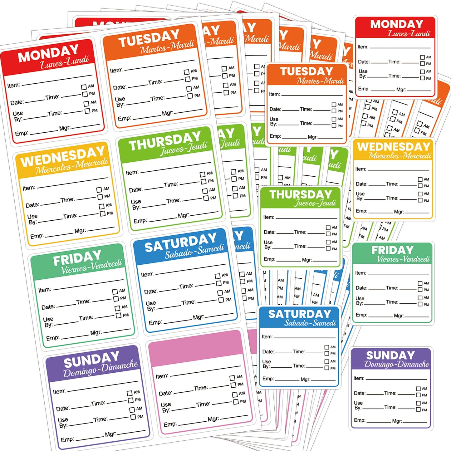 7 Day of The Week Food Labels Removable Monday-Sunday Day Stickers for Containers Home Kitchen Freezer Restaurant Monthly Planners Inventory Management Meal Prep Supplies