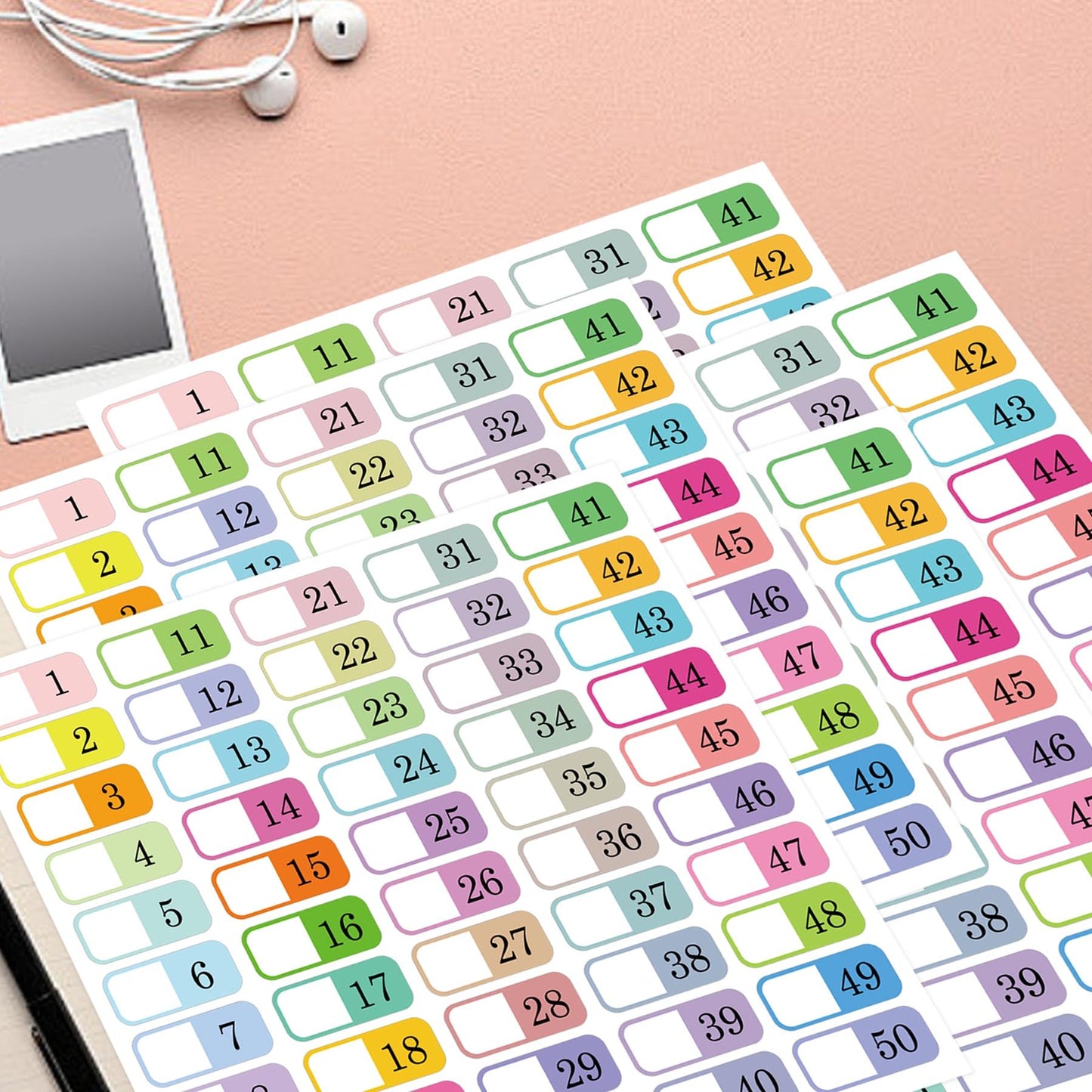 1 to 50 Number Index Labels Multicolor Alphabet Tabs File Folder Labels A-Z Tab Dividers Stickers for 3 Ring Binders - Notebook Classify Files Contents Page Address Book Folder 250 Pack