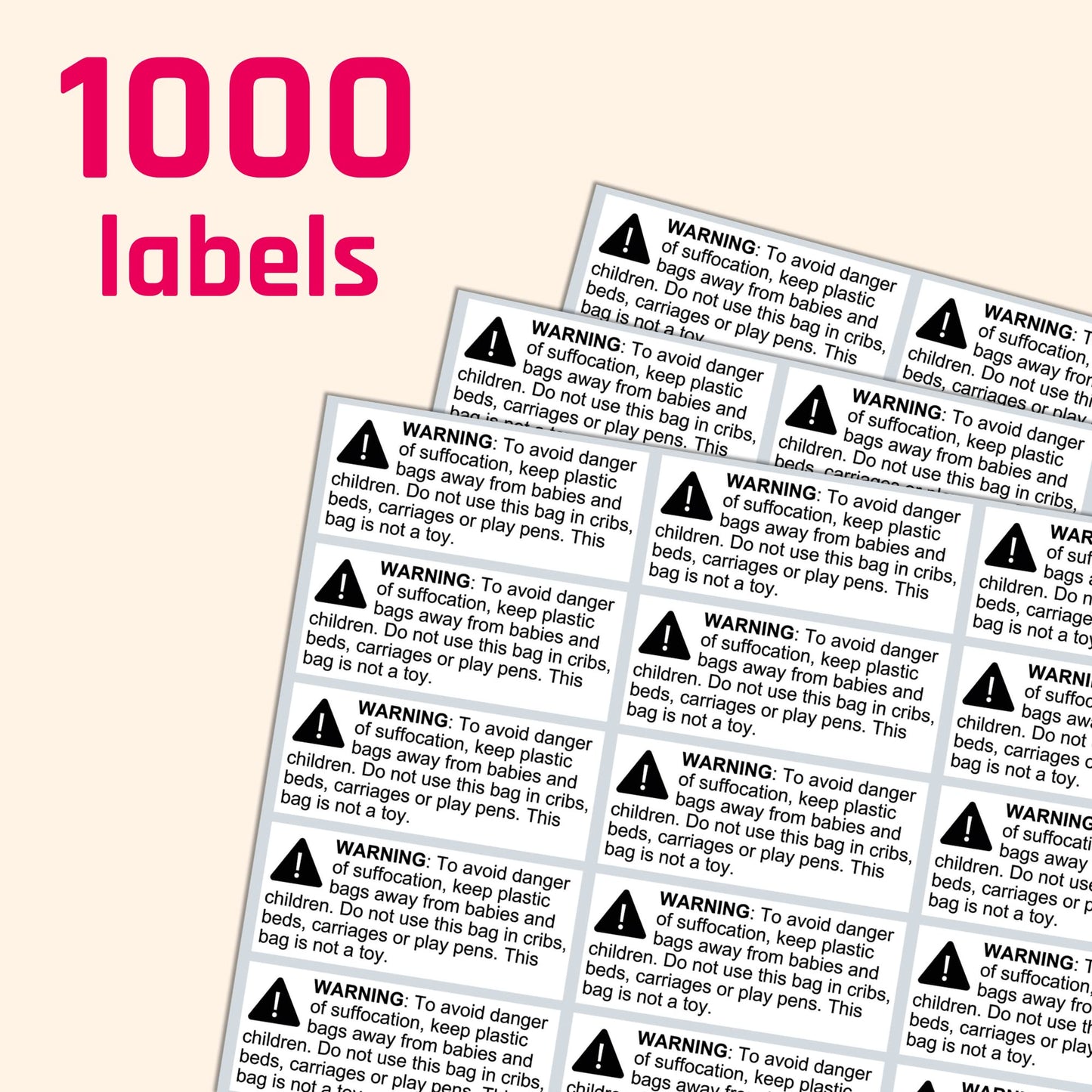 Rectangular Suffocation Warning Labels - Pack of 1000, 2.4 x 1