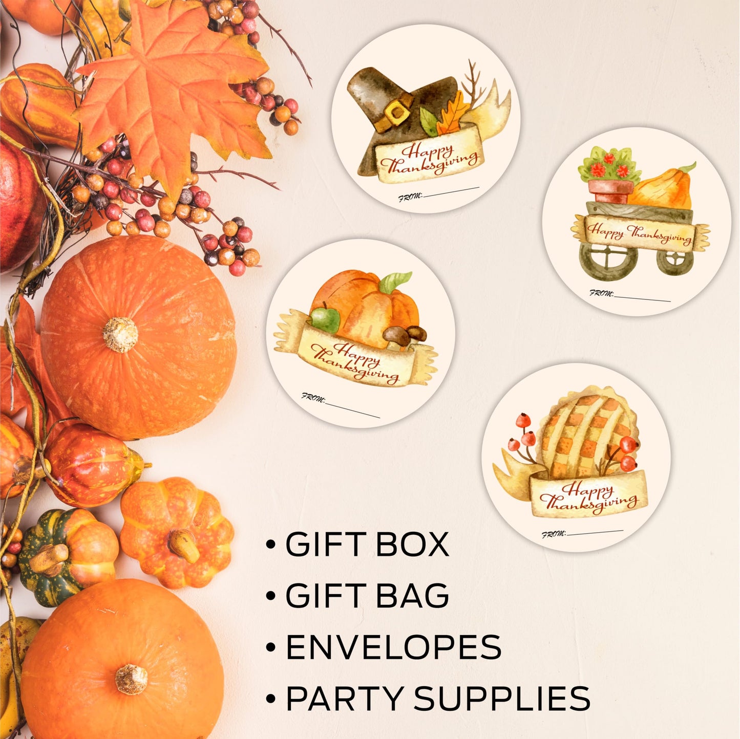 2" Large Happy Thanksgiving Sticker Set - 40 Pcs Round Label for Thanksgiving Gift Wrapping, 4 Different Designs Envelope Seals, Self-Adhesive Gift Tag for Goodie Bags, Party Supplies -A02 Pumpkin