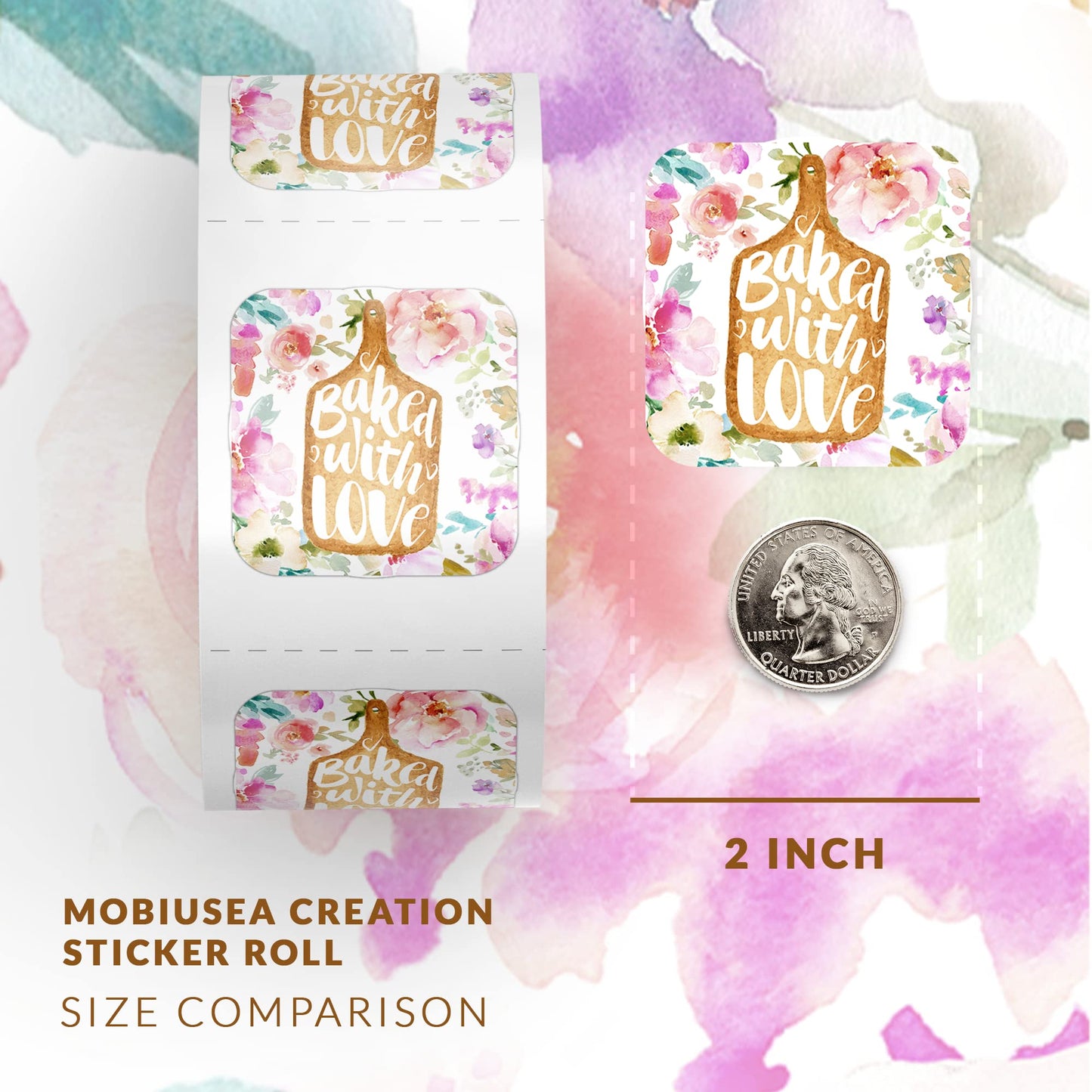 Mobiusea Creation Baking Labels, 300pcs 2" Waterproof, Elegant Floral Design, for Bakery Bags, Dessert Packaging, Cookie Stickers, Cake Stickers
