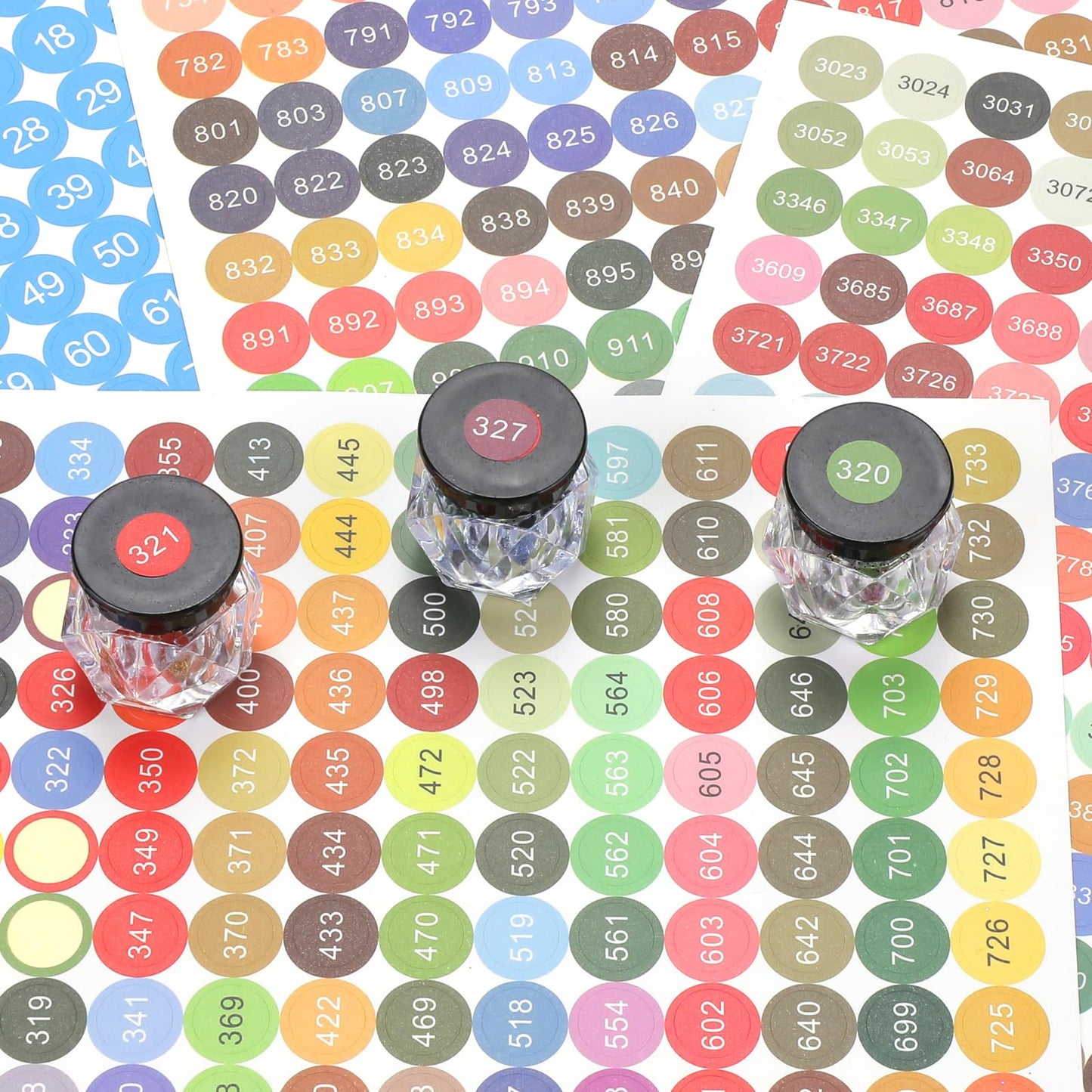 4 Sheets Color Number Stickers Dmc 447 Round Diamond Labels Painting Multicolored Labels Art Stickers for Painting Boxes Containers