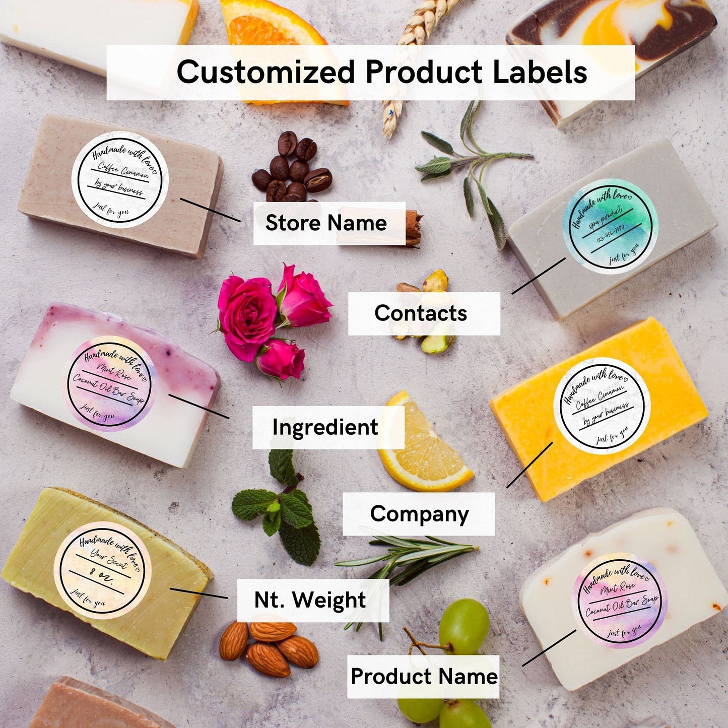Mobiusea Creation Handmade with Love Labels Roll | 2 inch Round Cut | 500 Labels for Homemade Goods, Handmade Stickers, Small Business Supplies, Soap Candle Canning Supplies