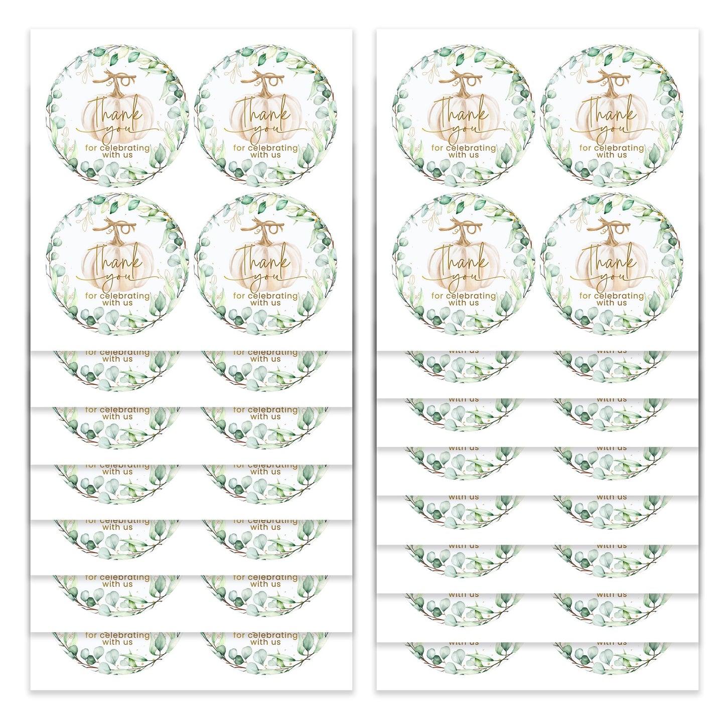 Mobiusea Creation Fall Pumpkin Greenery Wedding Thank You Lables Elegant Thank You for Celebrating with Us Stickers | 2 inch | Gold Foil | 60pcs Waterproof Favor Labels for Wedding, Bridal Shower
