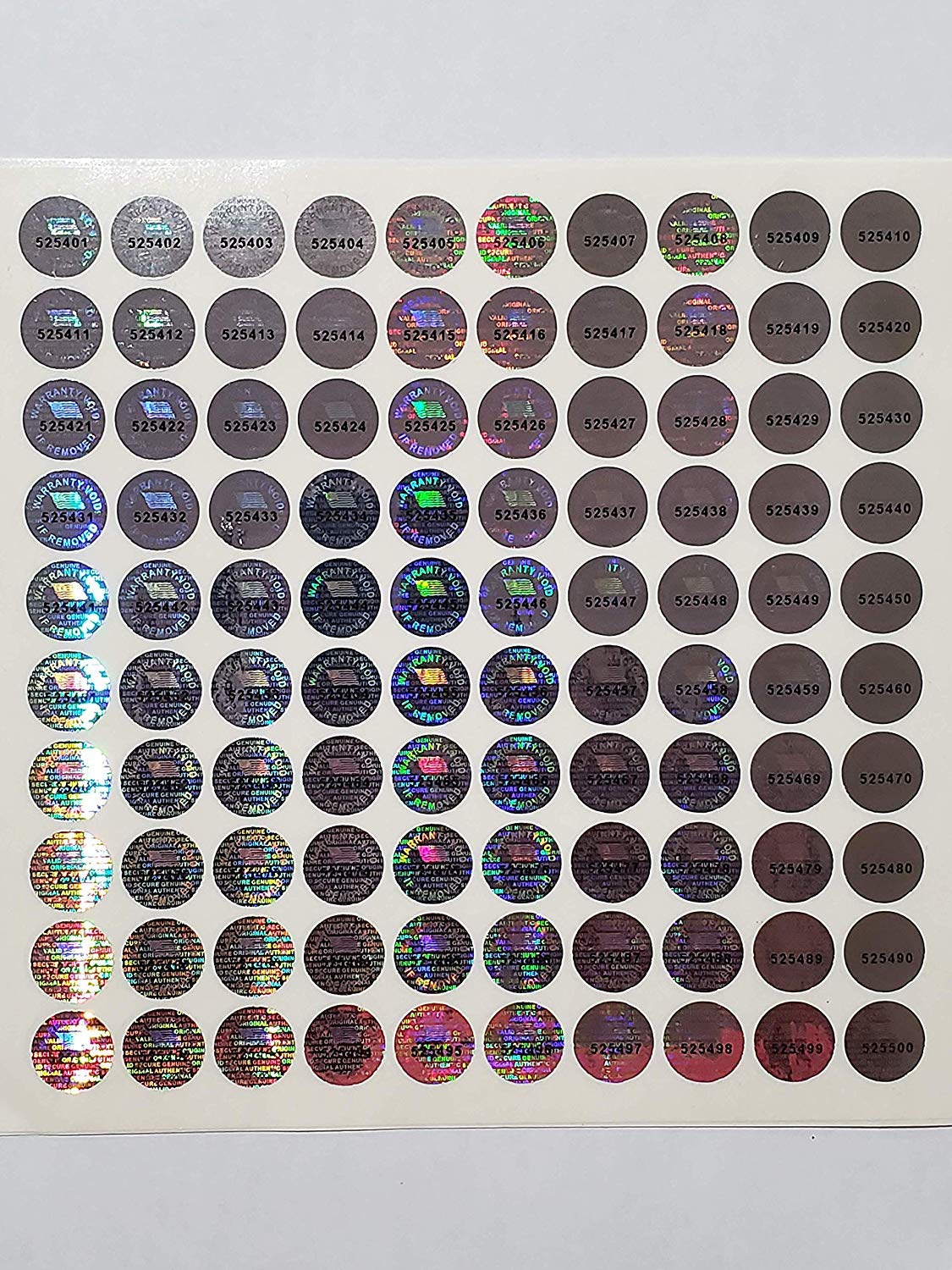 14 MM (0.53 inch) with Serial Number Round Tamper Evident Security Void Hologram Labels Seals Stickers- Maxhologram Brand (100) 100