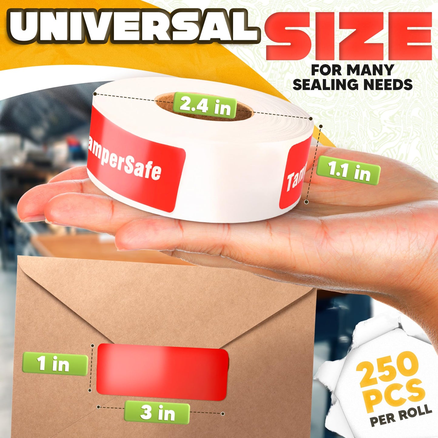 250-Pack Tamper Proof Stickers 1x3 – Durable Labels with Strong Adhesive for Secure Package Protection, Easy-to-Apply Tamper Evident Seals for Boxes, Containers, Envelopes & Documents